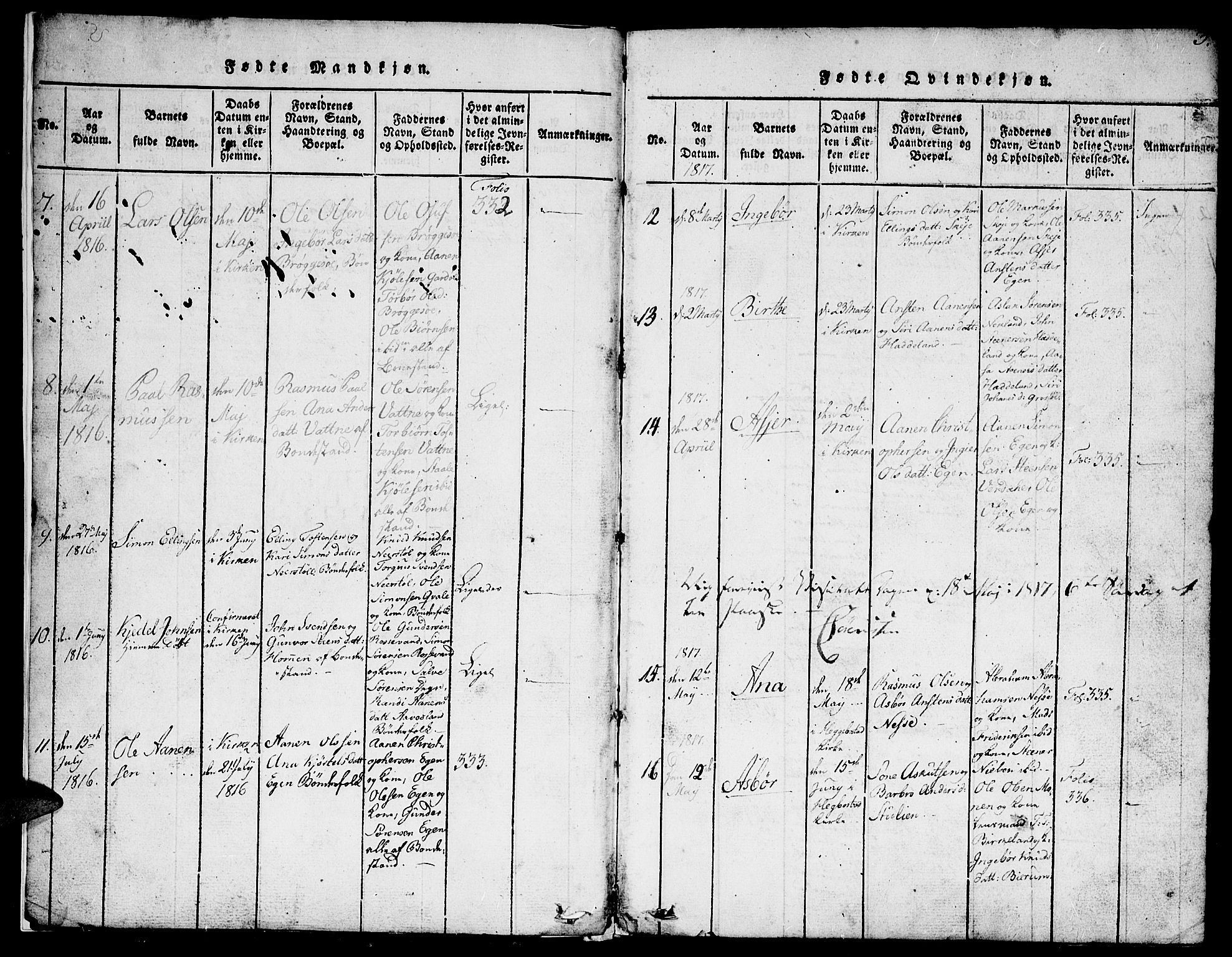 Hægebostad sokneprestkontor, AV/SAK-1111-0024/F/Fb/Fbb/L0001: Parish register (copy) no. B 1, 1816-1850, p. 3