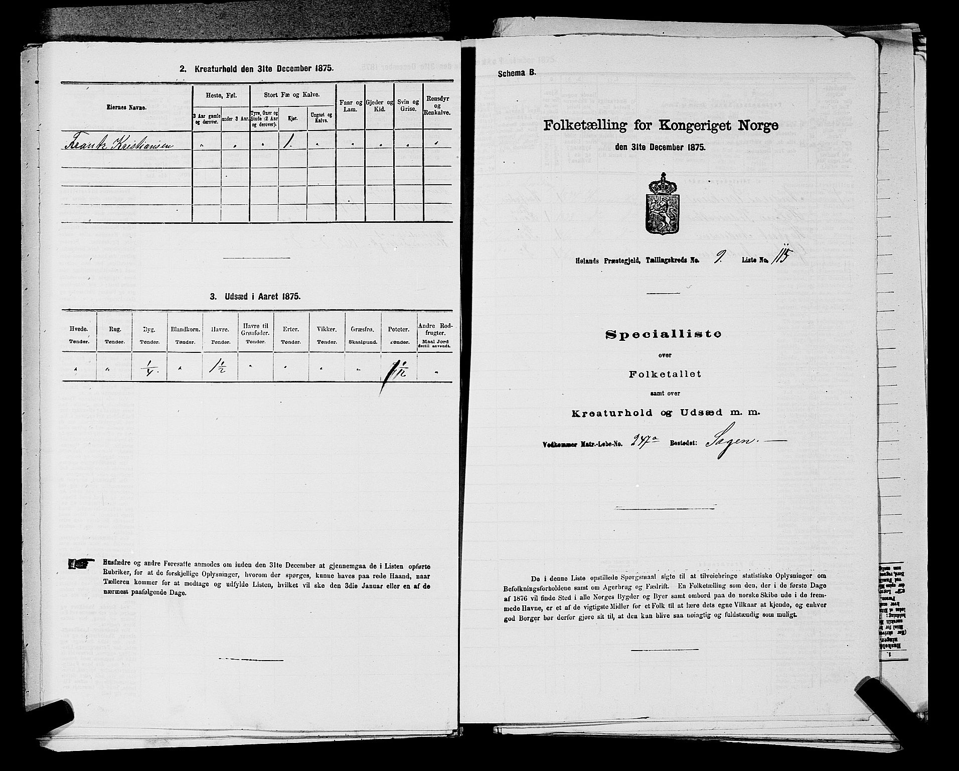 RA, 1875 census for 0221P Høland, 1875, p. 1864