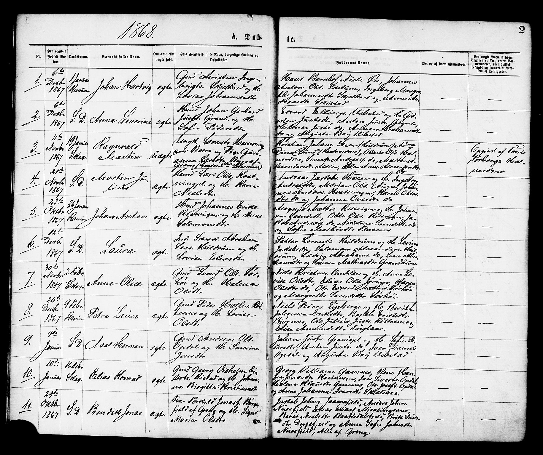 Ministerialprotokoller, klokkerbøker og fødselsregistre - Nord-Trøndelag, SAT/A-1458/764/L0554: Parish register (official) no. 764A09, 1867-1880, p. 2