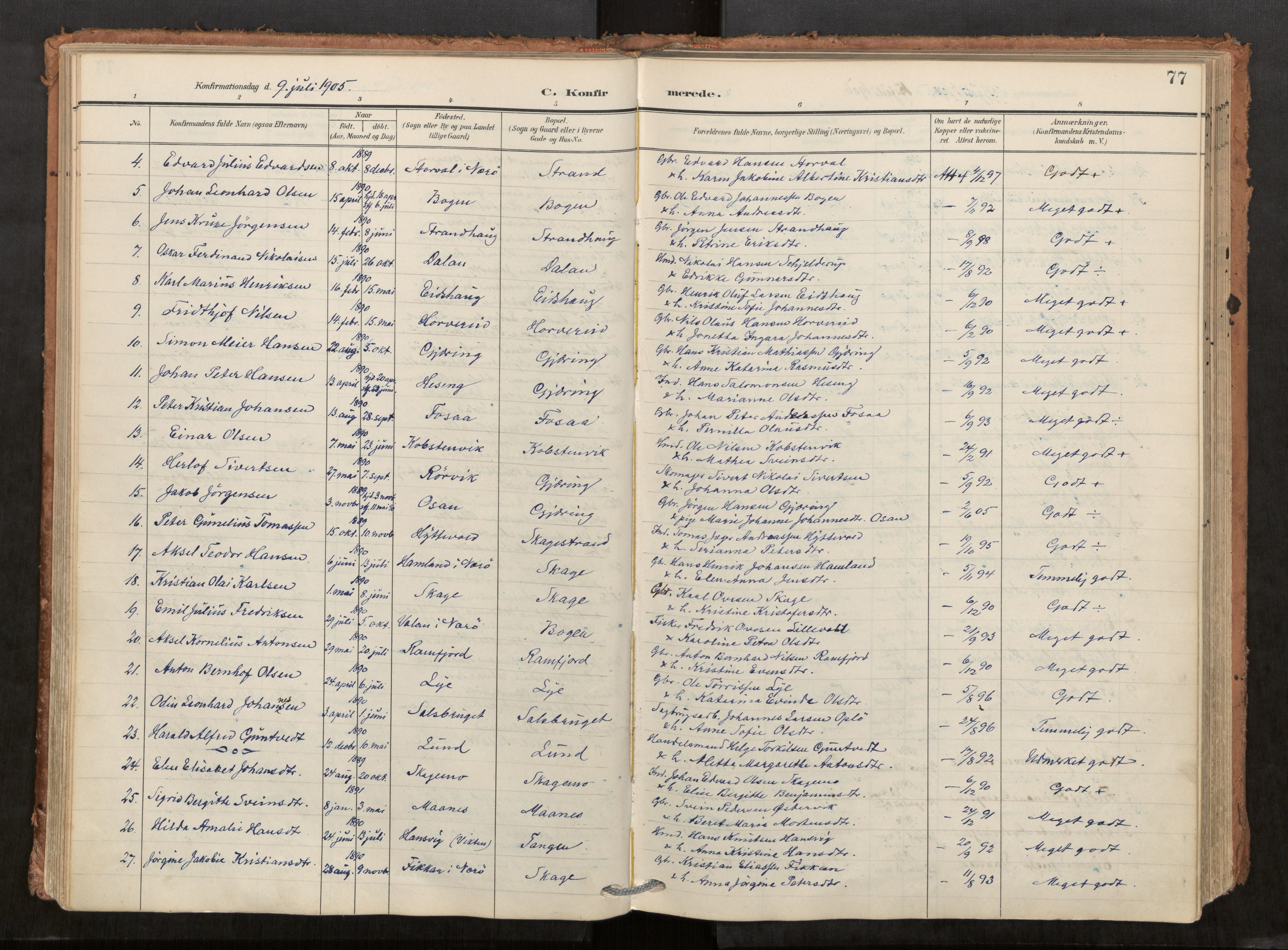 Kolvereid sokneprestkontor, SAT/A-1171/H/Ha/Haa/L0001: Parish register (official) no. 1, 1903-1922, p. 77