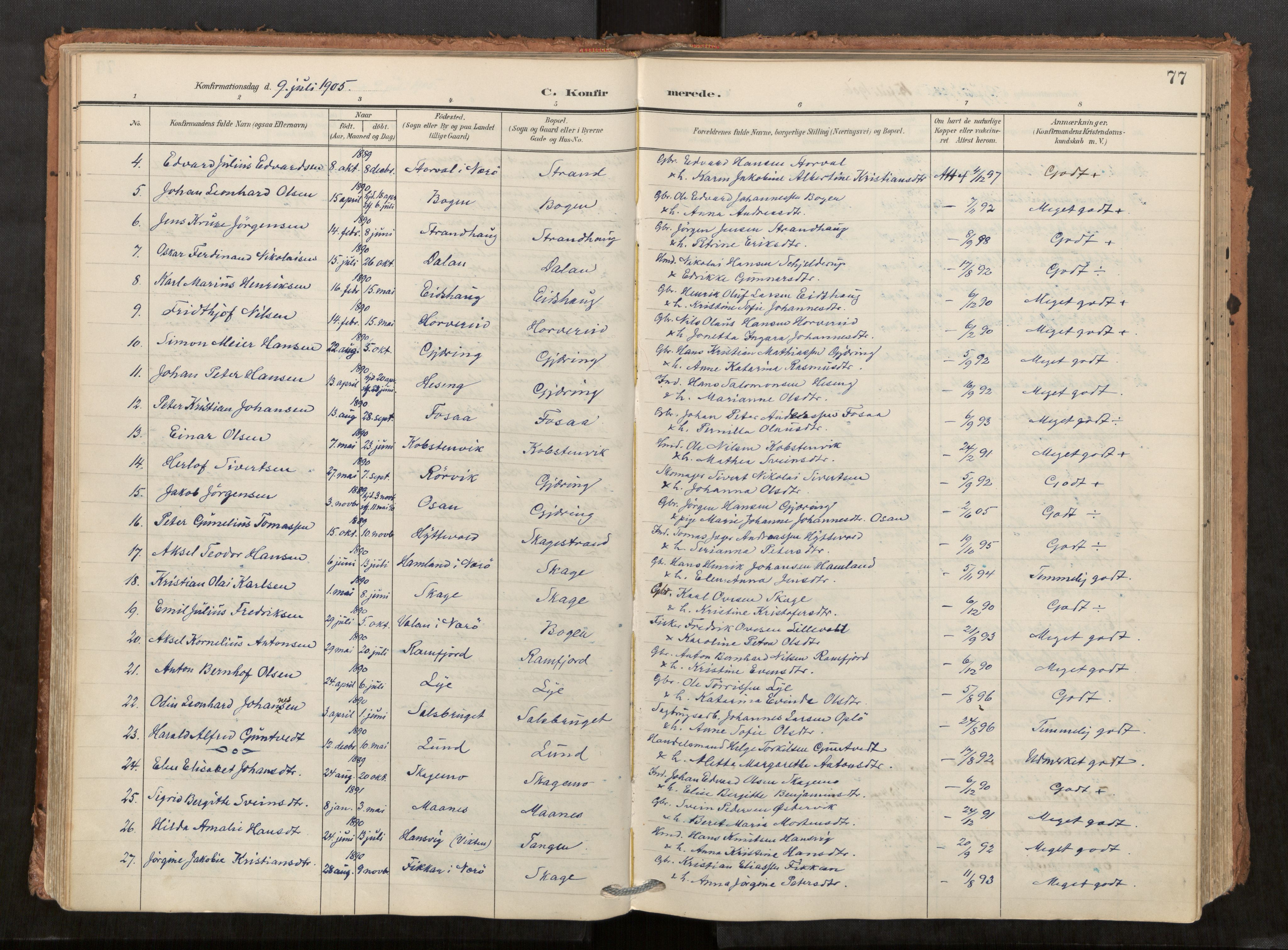 Kolvereid sokneprestkontor, AV/SAT-A-1171/H/Ha/Haa/L0001: Parish register (official) no. 1, 1903-1922, p. 77