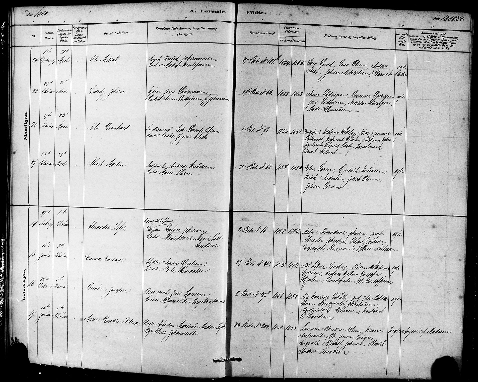 Sandviken Sokneprestembete, AV/SAB-A-77601/H/Hb/L0001: Parish register (copy) no. A 2, 1879-1892, p. 28