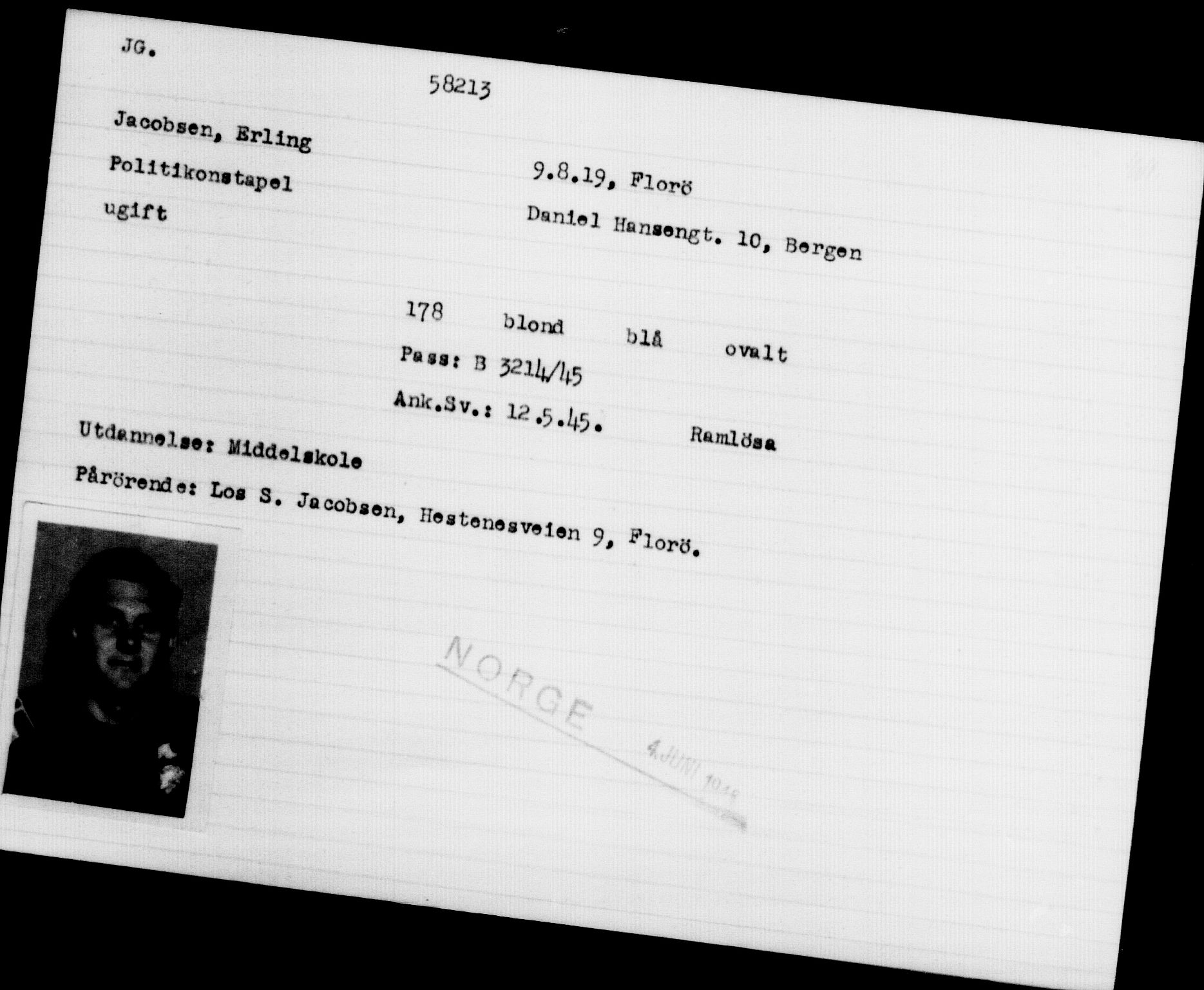Utenriksstasjonene, Legasjonen i Stockholm, Flyktningkontoret, AV/RA-S-6753/V/Va/L0020: Kjesäterkartoteket, flyktninger med registreringsnr. 55000-58245, 1940-1945, p. 3208