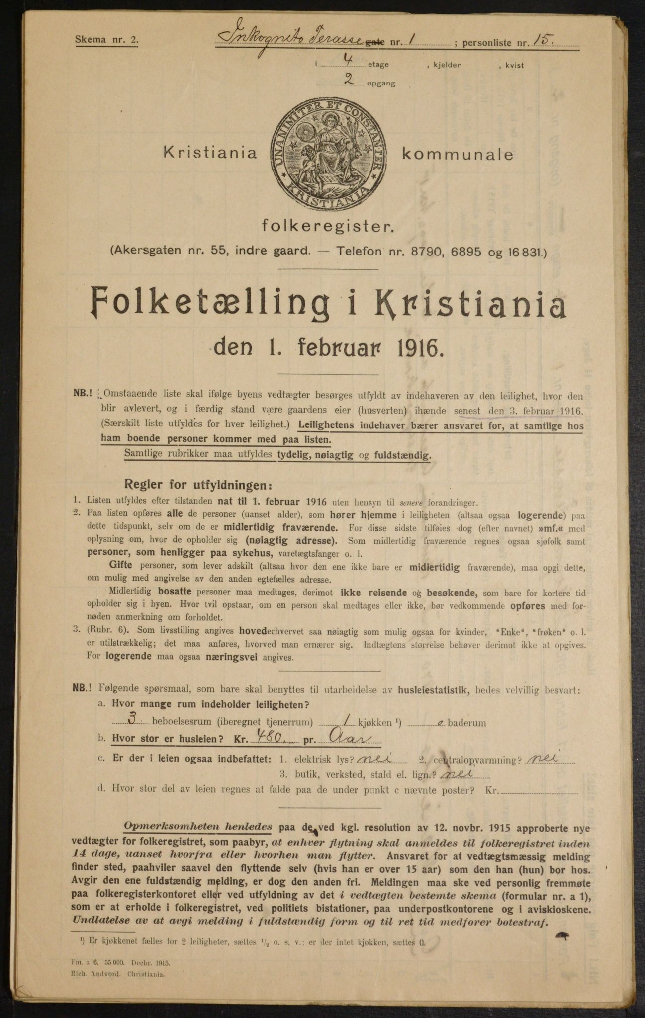 OBA, Municipal Census 1916 for Kristiania, 1916, p. 45296