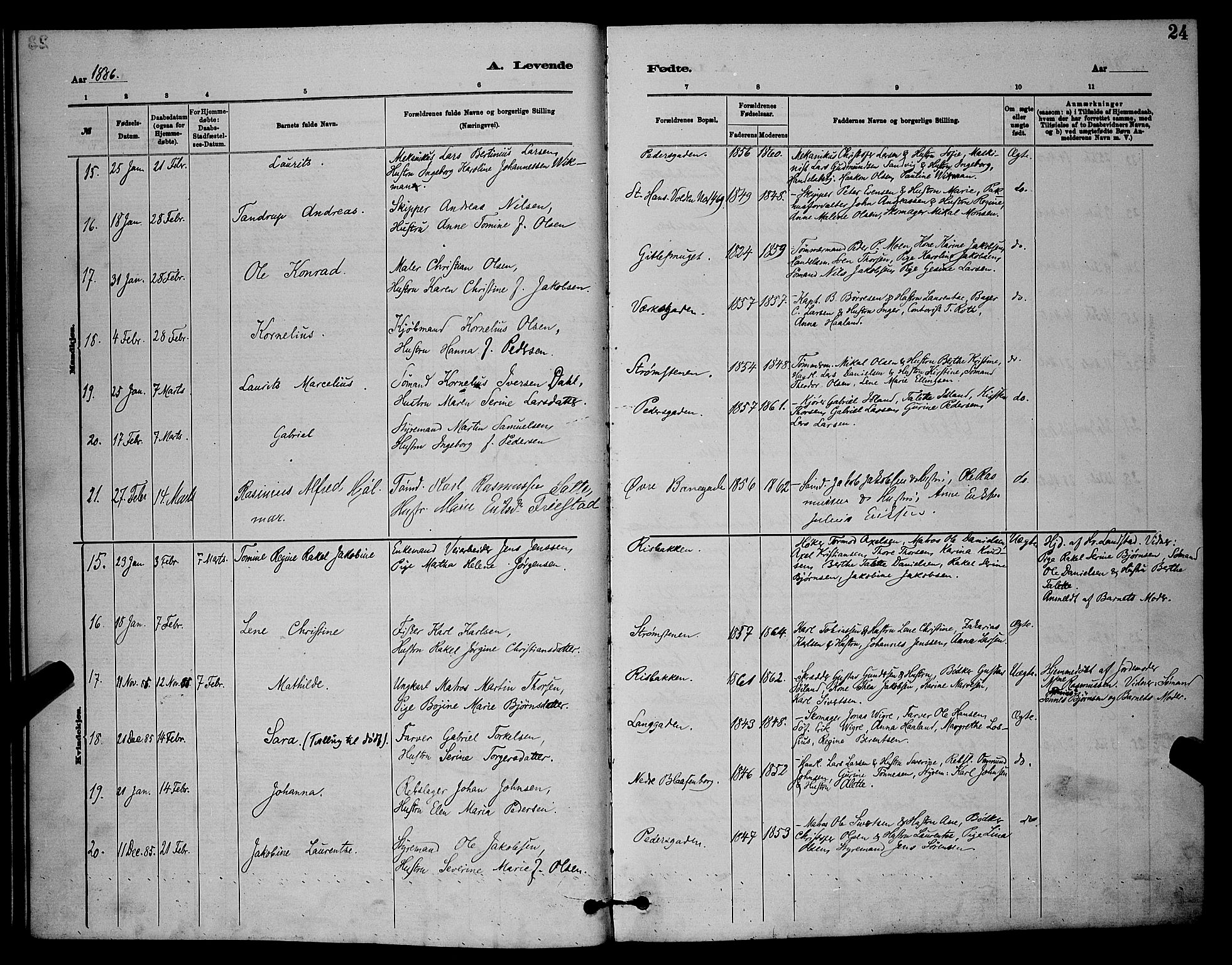 St. Johannes sokneprestkontor, AV/SAST-A-101814/001/30/30BB/L0001: Parish register (copy) no. B 1, 1885-1897, p. 24