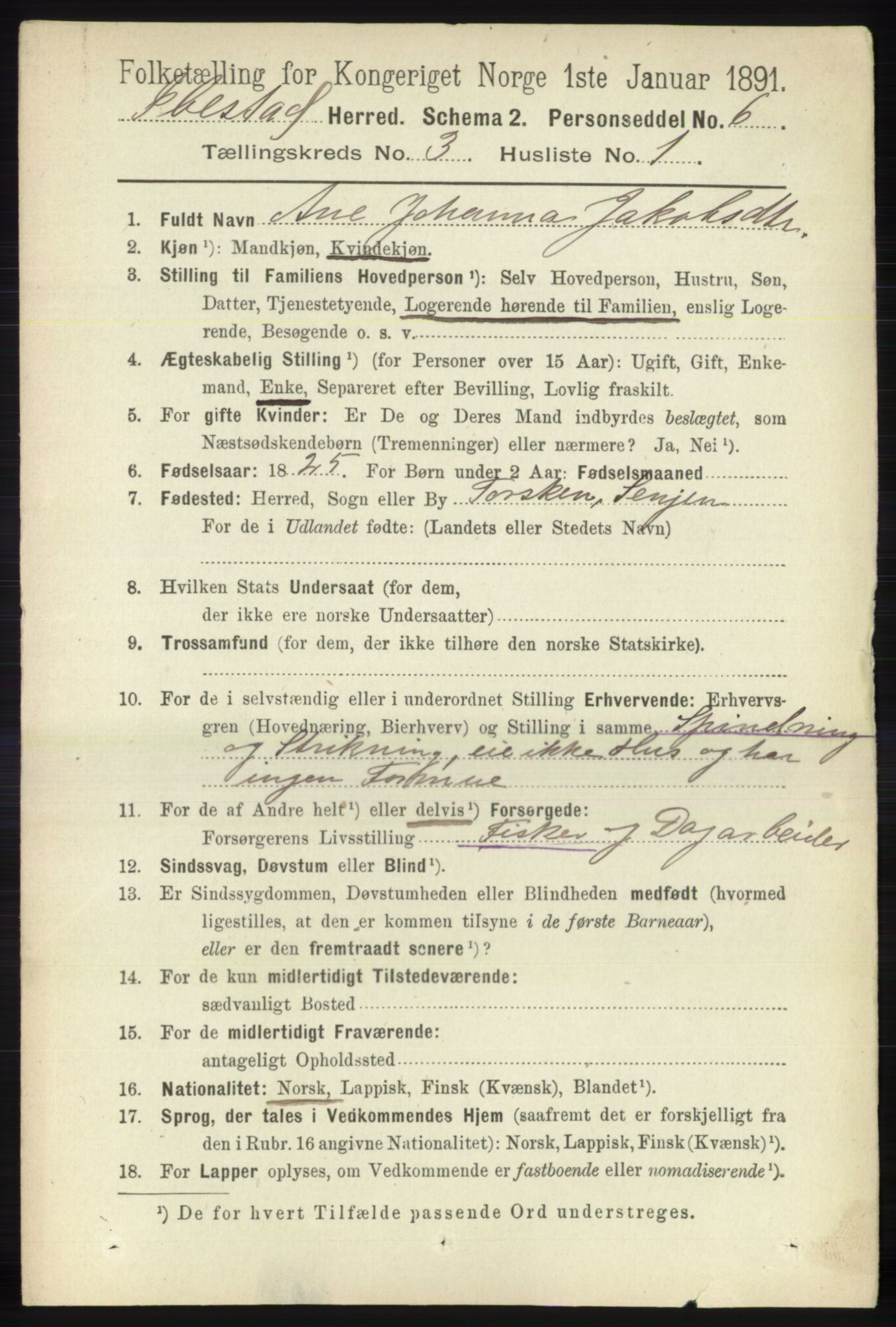 RA, 1891 census for 1917 Ibestad, 1891, p. 1720