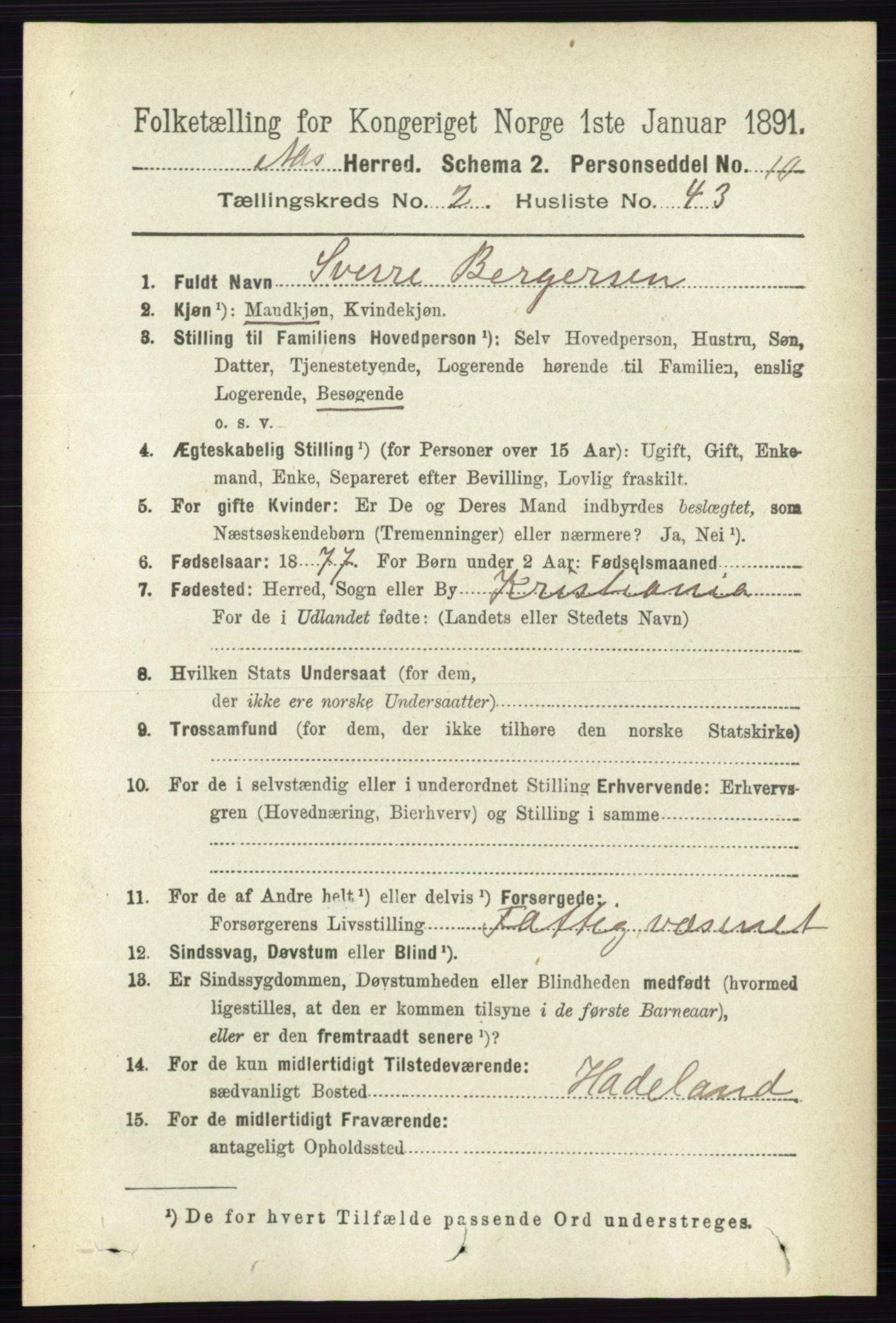 RA, 1891 census for 0214 Ås, 1891, p. 1812