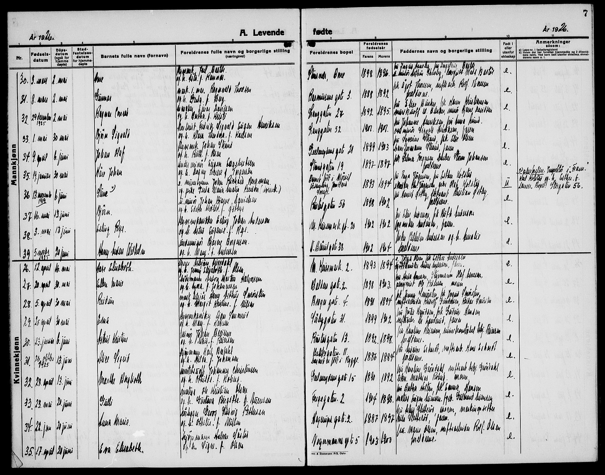 Horten kirkebøker, SAKO/A-348/G/Ga/L0009: Parish register (copy) no. 9, 1926-1936, p. 7