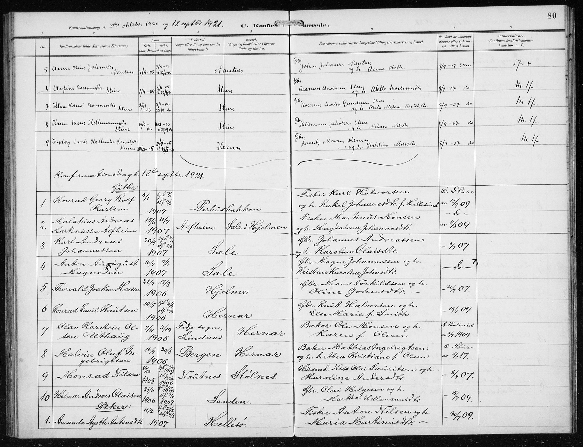 Herdla Sokneprestembete, AV/SAB-A-75701/H/Haa: Parish register (official) no. B 1, 1902-1921, p. 80