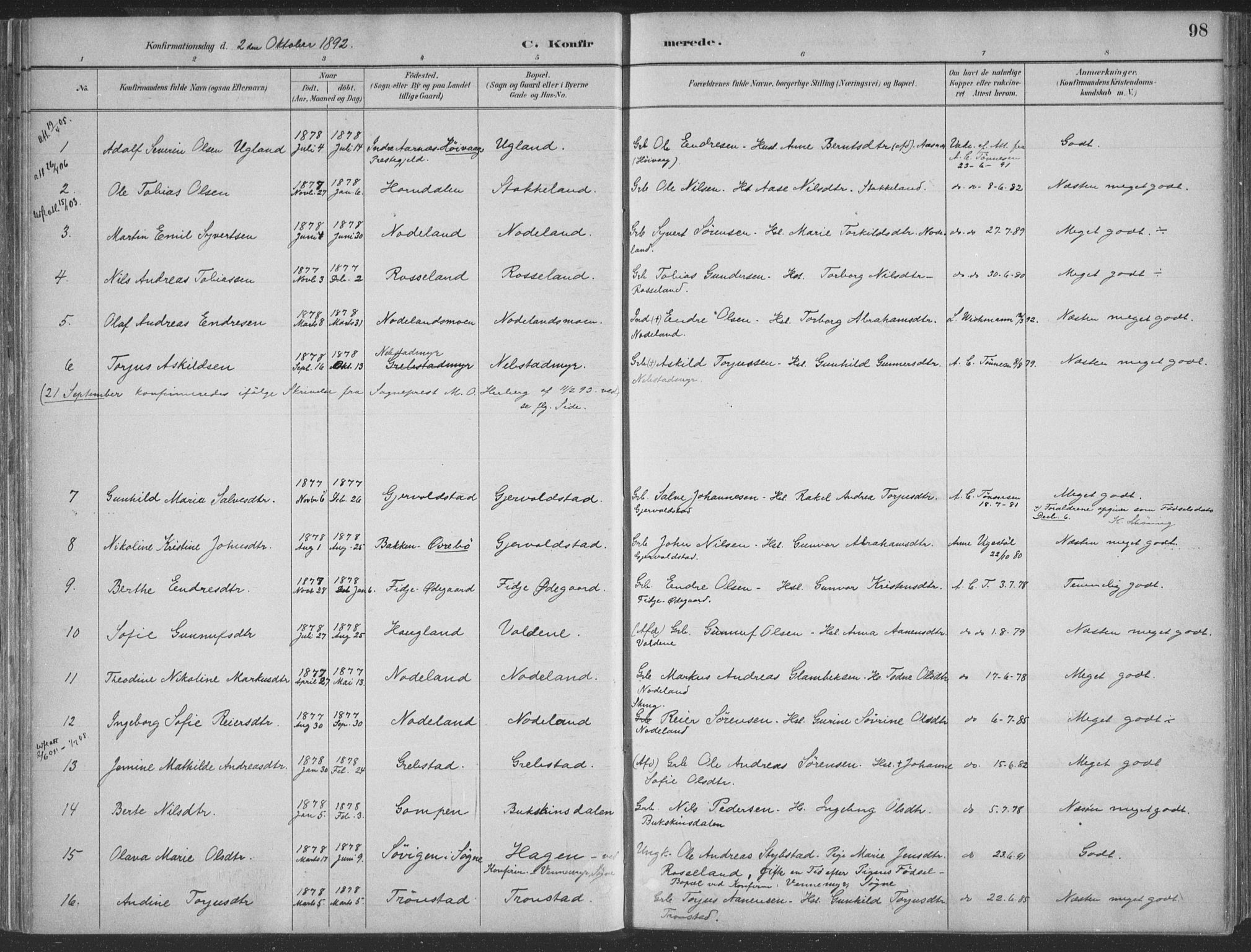 Søgne sokneprestkontor, SAK/1111-0037/F/Fa/Faa/L0003: Parish register (official) no. A 3, 1883-1910, p. 98
