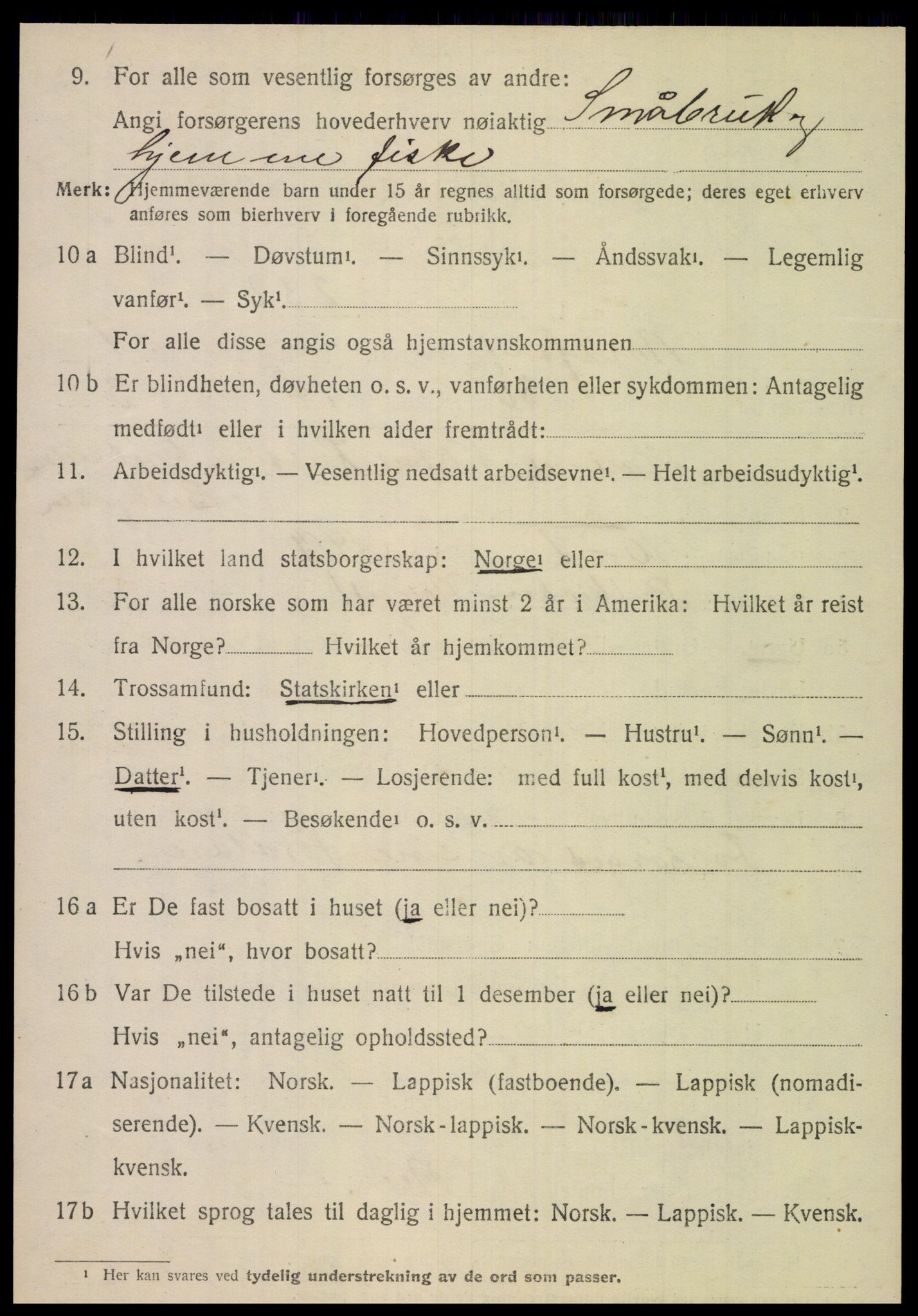 SAT, 1920 census for Nordfold, 1920, p. 2426