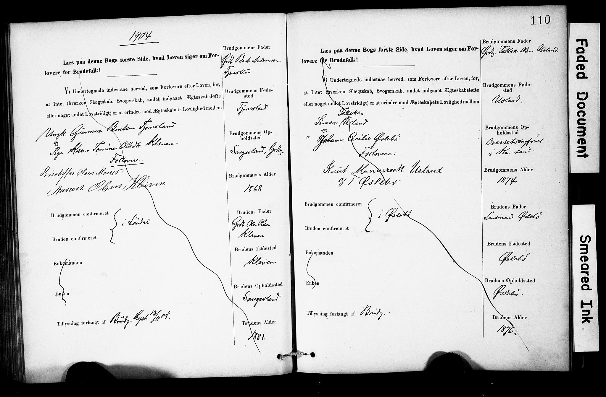 Holum sokneprestkontor, AV/SAK-1111-0022/F/Fe/L0004: Banns register no. II 5 4, 1890-1914, p. 110