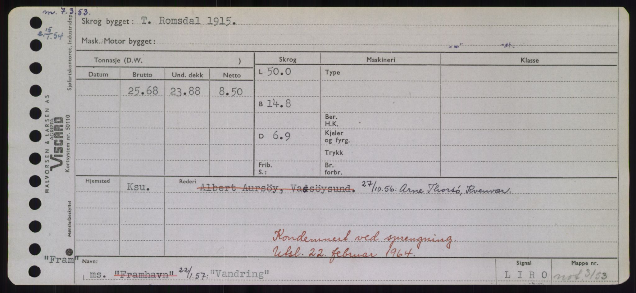 Sjøfartsdirektoratet med forløpere, Skipsmålingen, RA/S-1627/H/Hd/L0040: Fartøy, U-Ve, p. 261