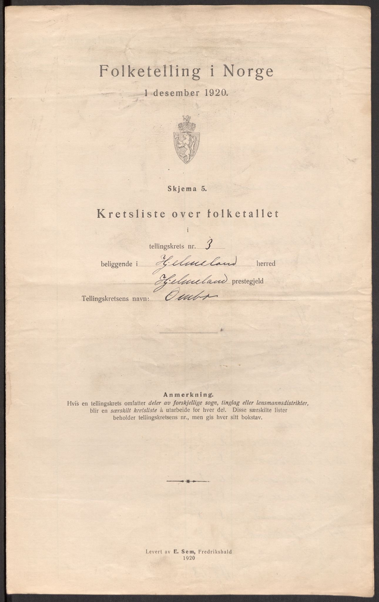 SAST, 1920 census for Hjelmeland, 1920, p. 23