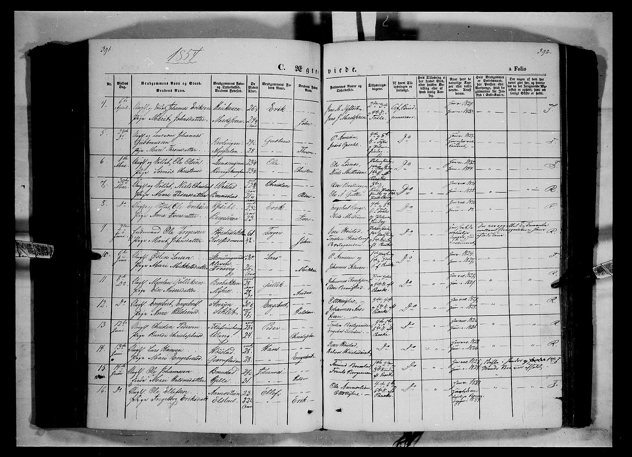 Ringebu prestekontor, SAH/PREST-082/H/Ha/Haa/L0006: Parish register (official) no. 6, 1848-1859, p. 391-392