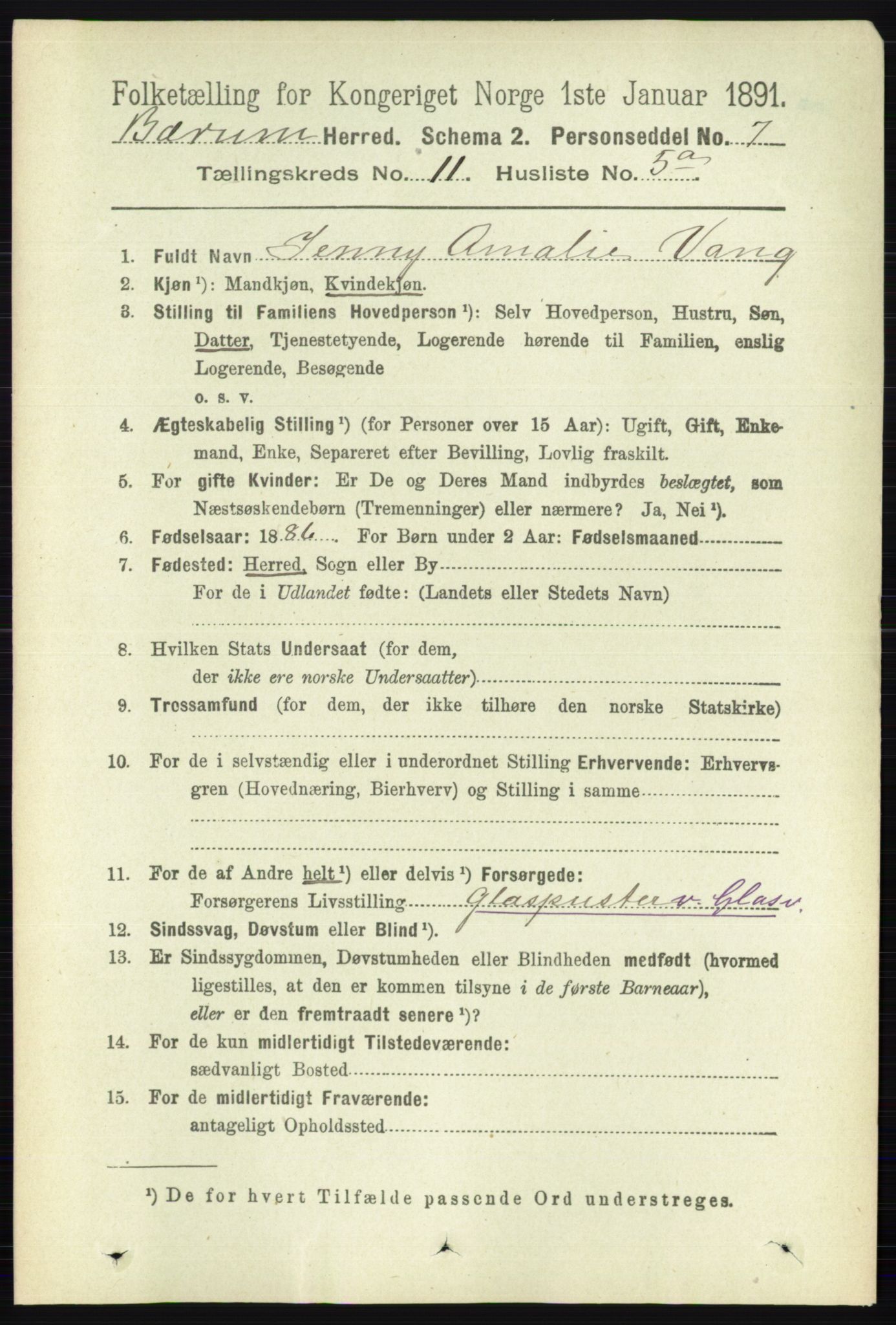 RA, 1891 census for 0219 Bærum, 1891, p. 7283