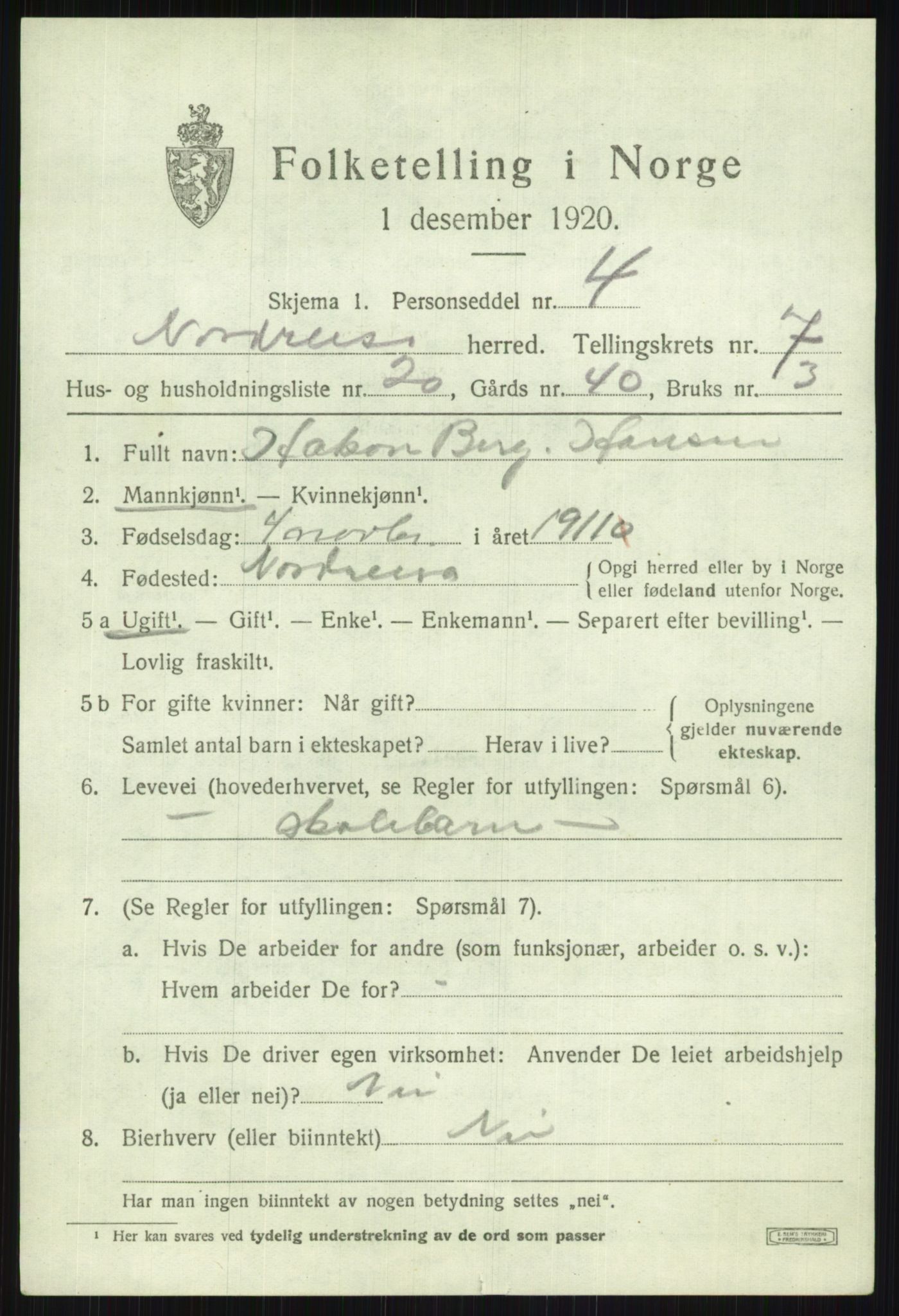 SATØ, 1920 census for Nordreisa, 1920, p. 3237