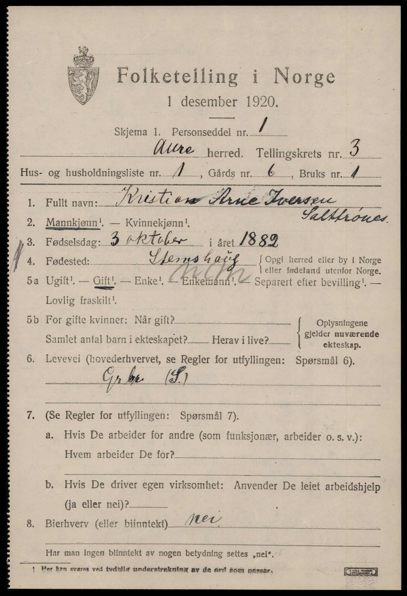 SAT, 1920 census for Aure, 1920, p. 1612