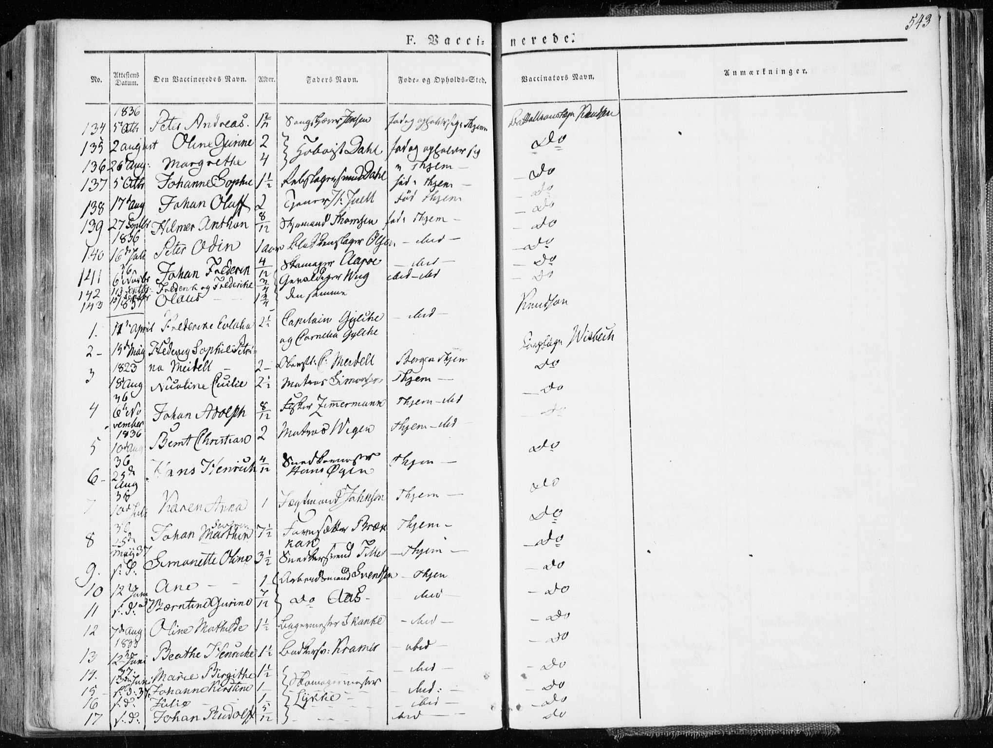 Ministerialprotokoller, klokkerbøker og fødselsregistre - Sør-Trøndelag, SAT/A-1456/601/L0047: Parish register (official) no. 601A15, 1831-1839, p. 543