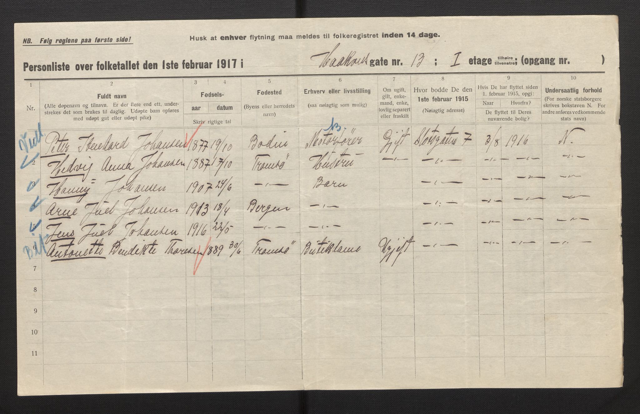 SAB, Municipal Census 1917 for Bergen, 1917, p. 11197