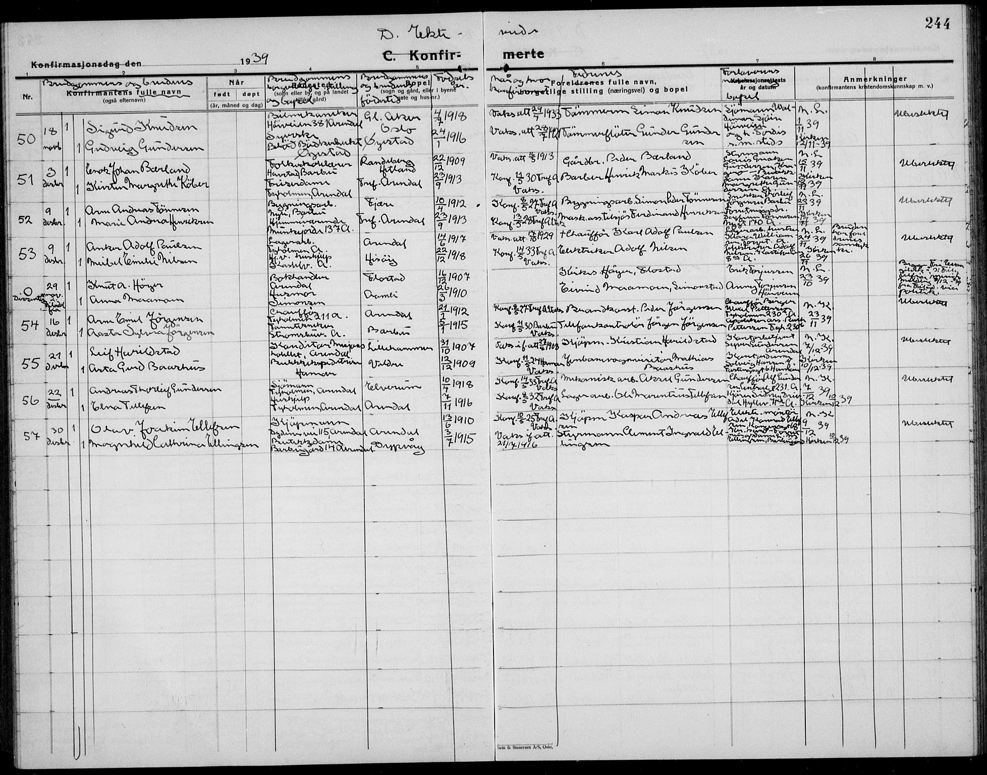 Arendal sokneprestkontor, Trefoldighet, SAK/1111-0040/F/Fb/L0008: Parish register (copy) no. B 8, 1928-1939, p. 244