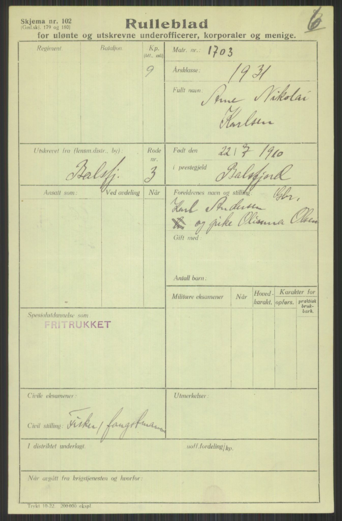 Forsvaret, Troms infanteriregiment nr. 16, AV/RA-RAFA-3146/P/Pa/L0015: Rulleblad for regimentets menige mannskaper, årsklasse 1931, 1931, p. 577