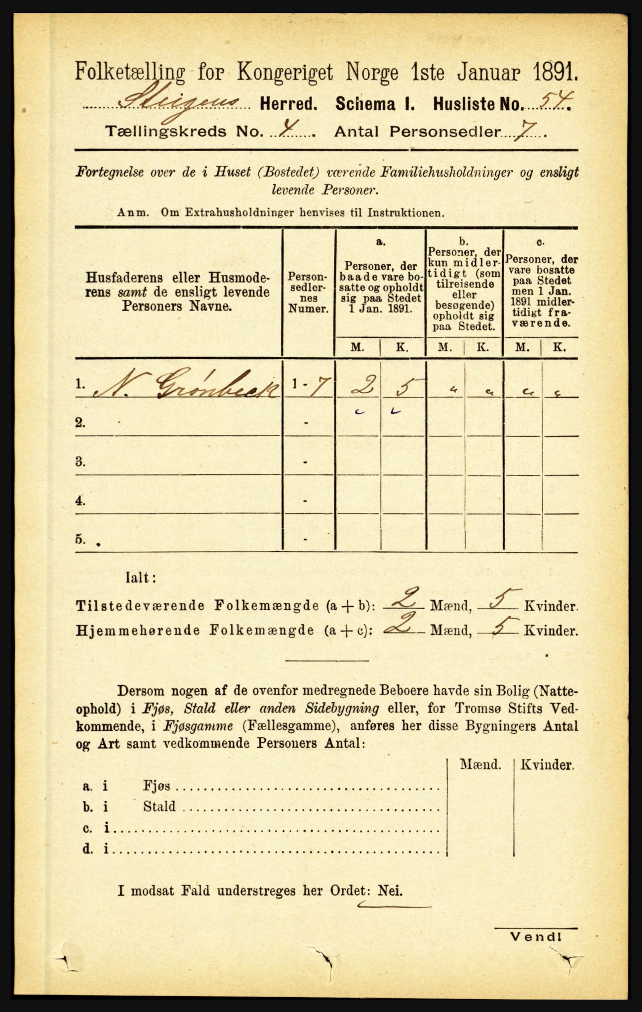 RA, 1891 census for 1848 Steigen, 1891, p. 1446