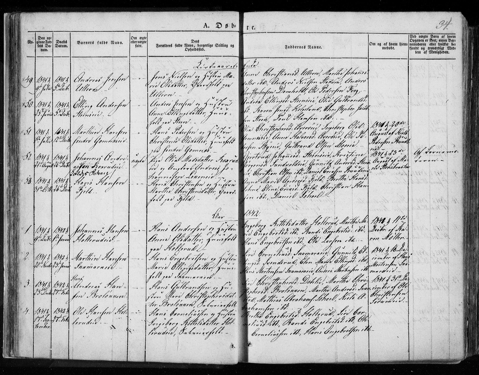 Hole kirkebøker, SAKO/A-228/F/Fa/L0005: Parish register (official) no. I 5, 1833-1851, p. 34