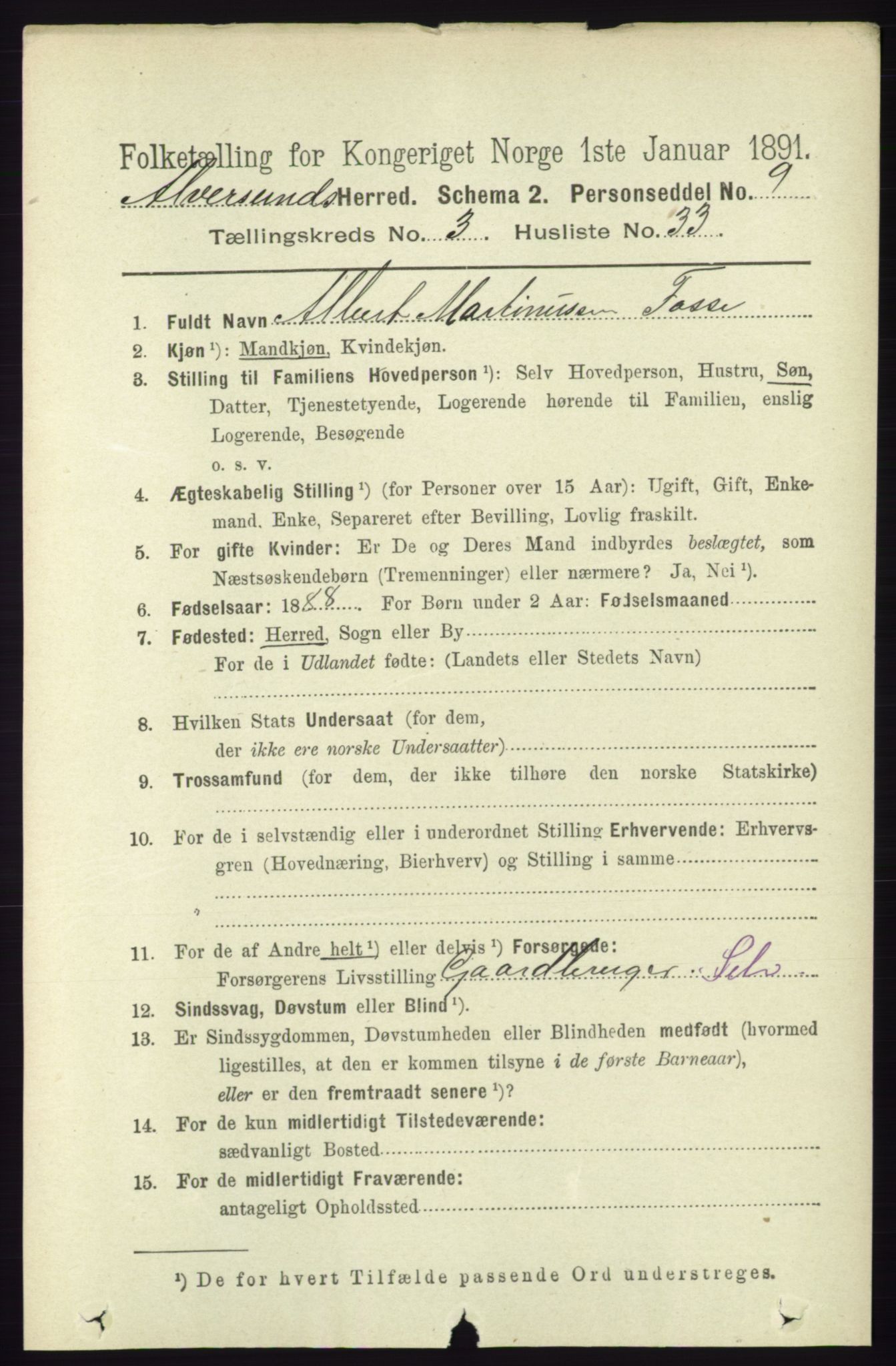 RA, 1891 census for 1257 Alversund, 1891, p. 1264