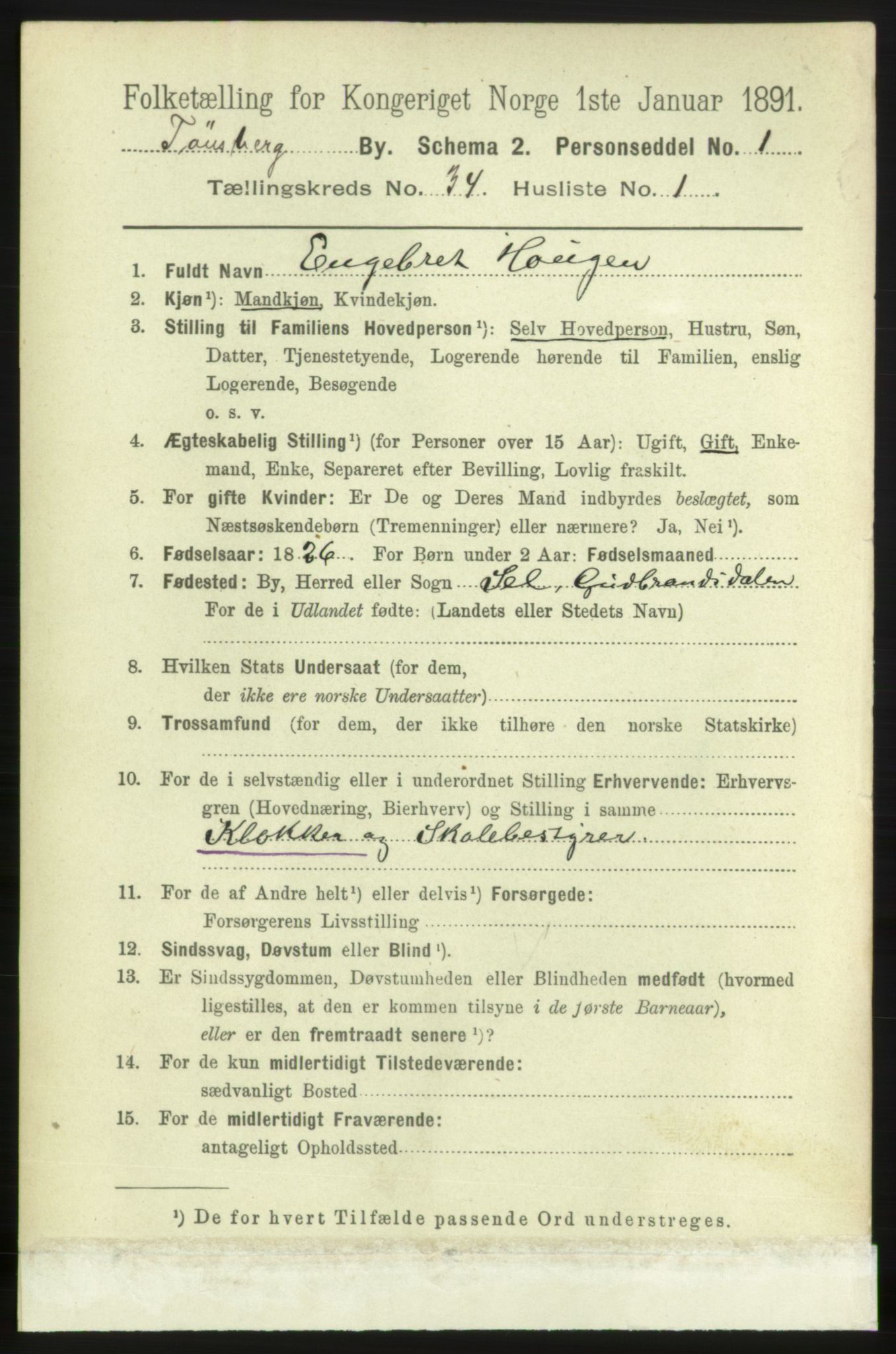 RA, 1891 census for 0705 Tønsberg, 1891, p. 7661