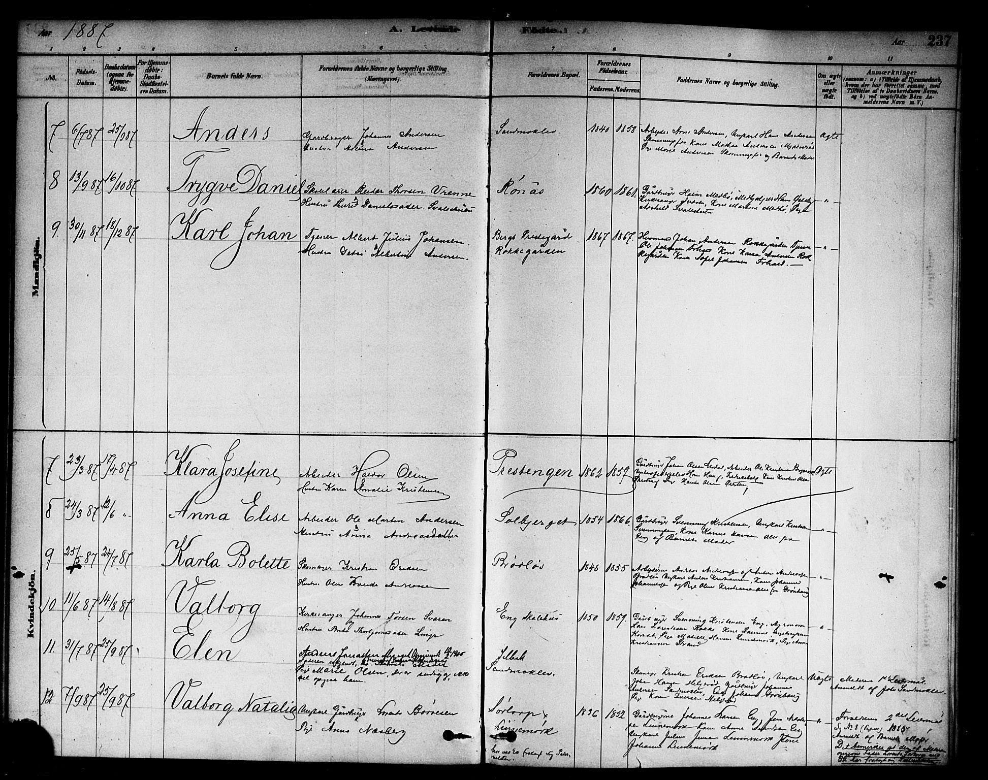 Berg prestekontor Kirkebøker, AV/SAO-A-10902/F/Fc/L0001: Parish register (official) no. III 1, 1878-1887, p. 237