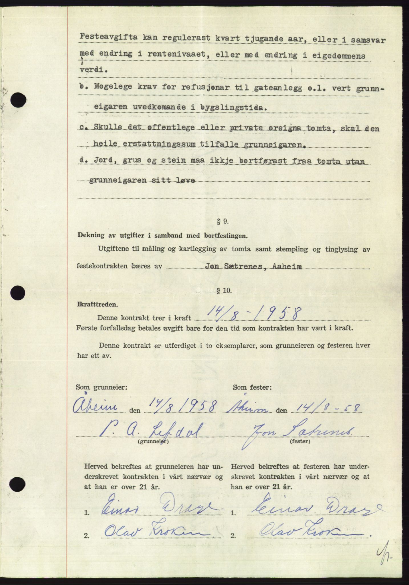 Søre Sunnmøre sorenskriveri, AV/SAT-A-4122/1/2/2C/L0110: Mortgage book no. 36A, 1958-1958, Diary no: : 1702/1958