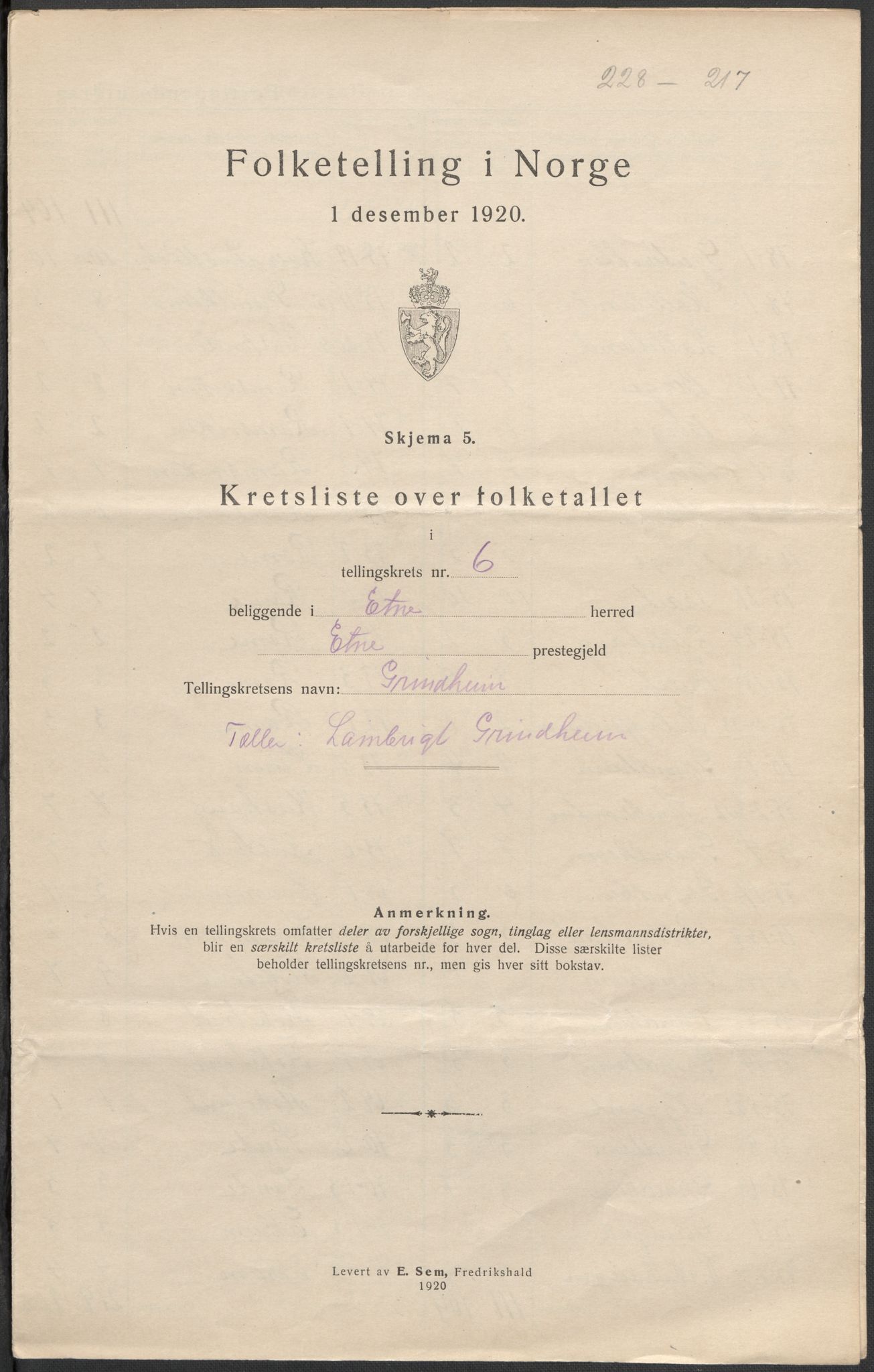 SAB, 1920 census for Etne, 1920, p. 19