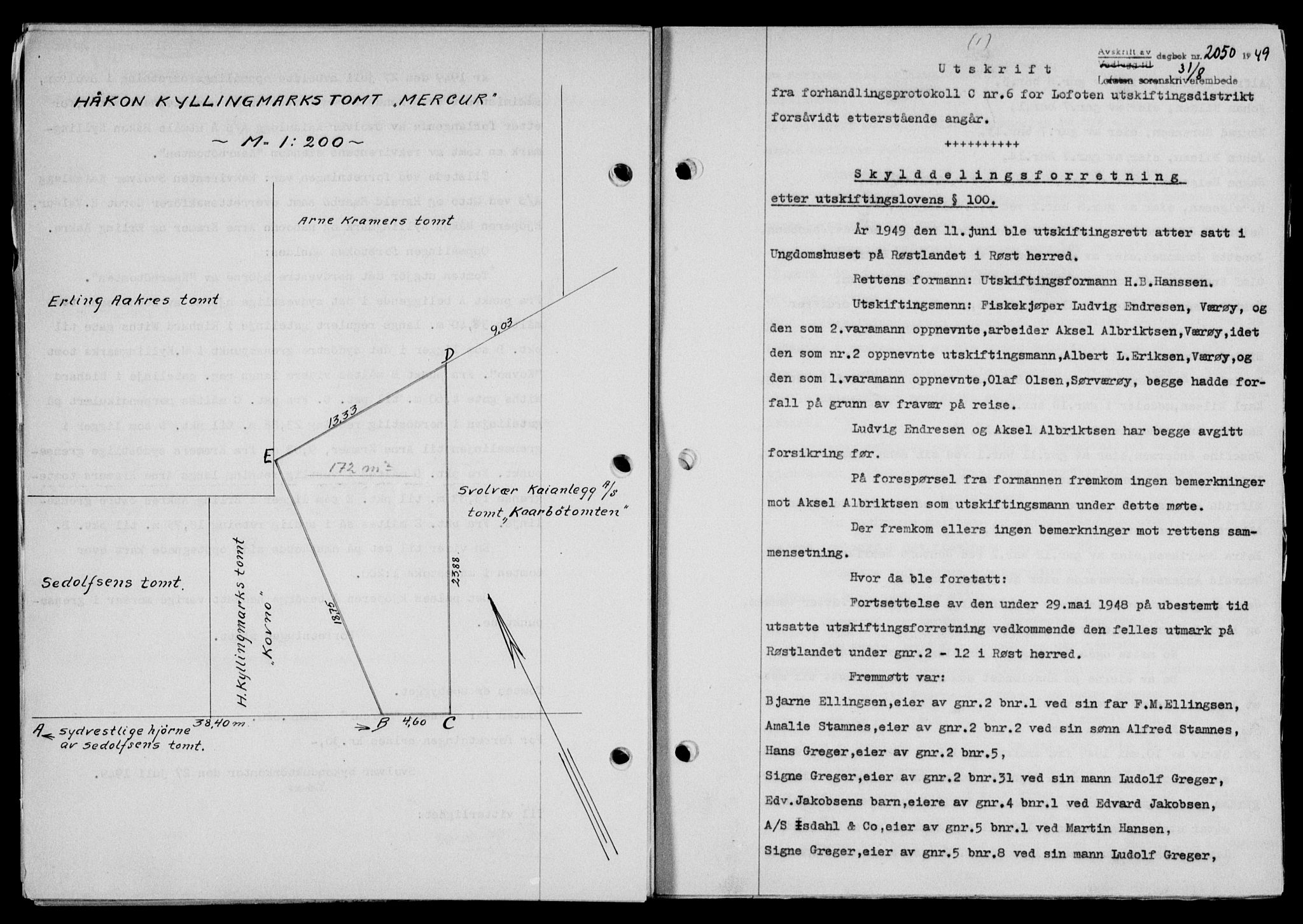 Lofoten sorenskriveri, SAT/A-0017/1/2/2C/L0021a: Mortgage book no. 21a, 1949-1949, Diary no: : 2050/1949