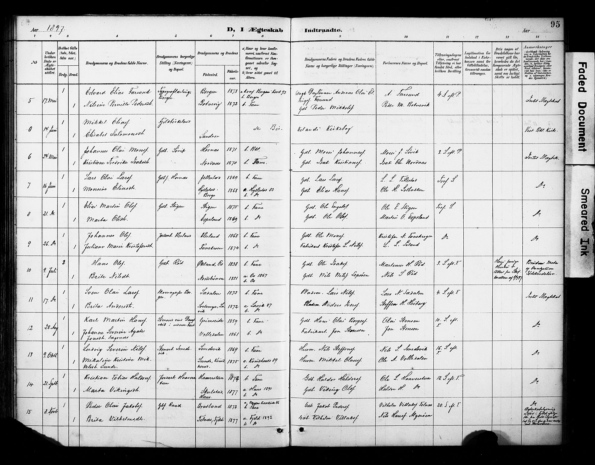 Fana Sokneprestembete, AV/SAB-A-75101/H/Haa/Haab/L0002: Parish register (official) no. B 2, 1890-1897, p. 95