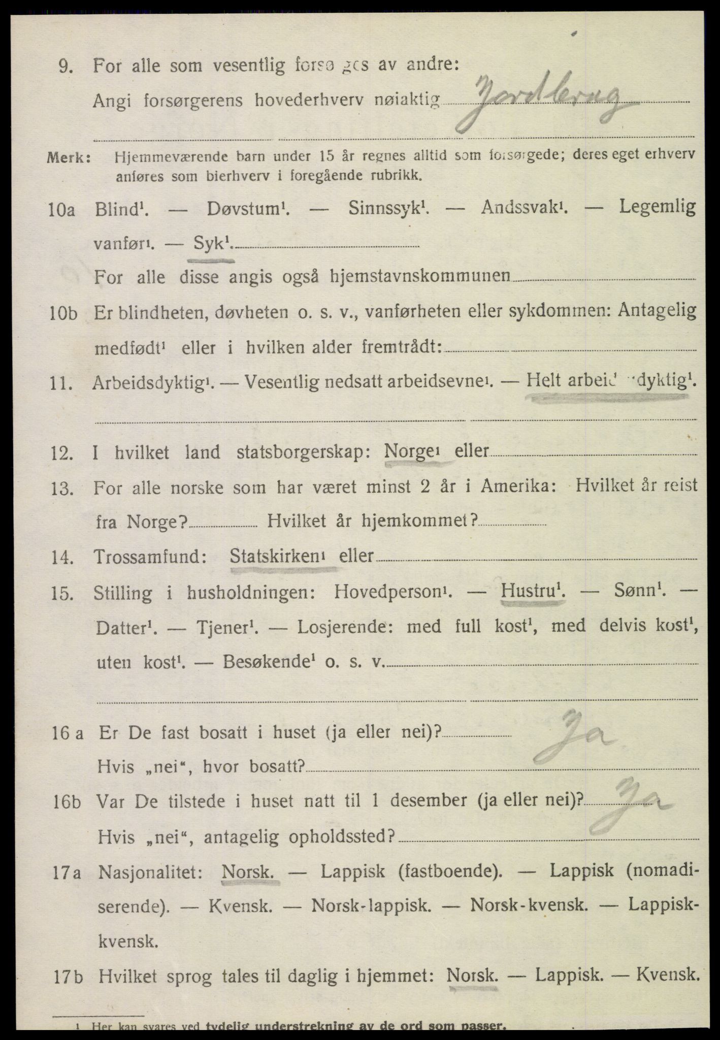 SAT, 1920 census for Tjøtta, 1920, p. 4334