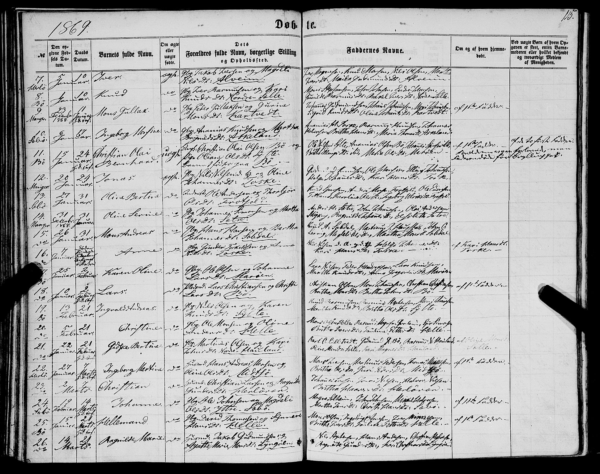 Manger sokneprestembete, SAB/A-76801/H/Haa: Parish register (official) no. A 7, 1860-1870, p. 115