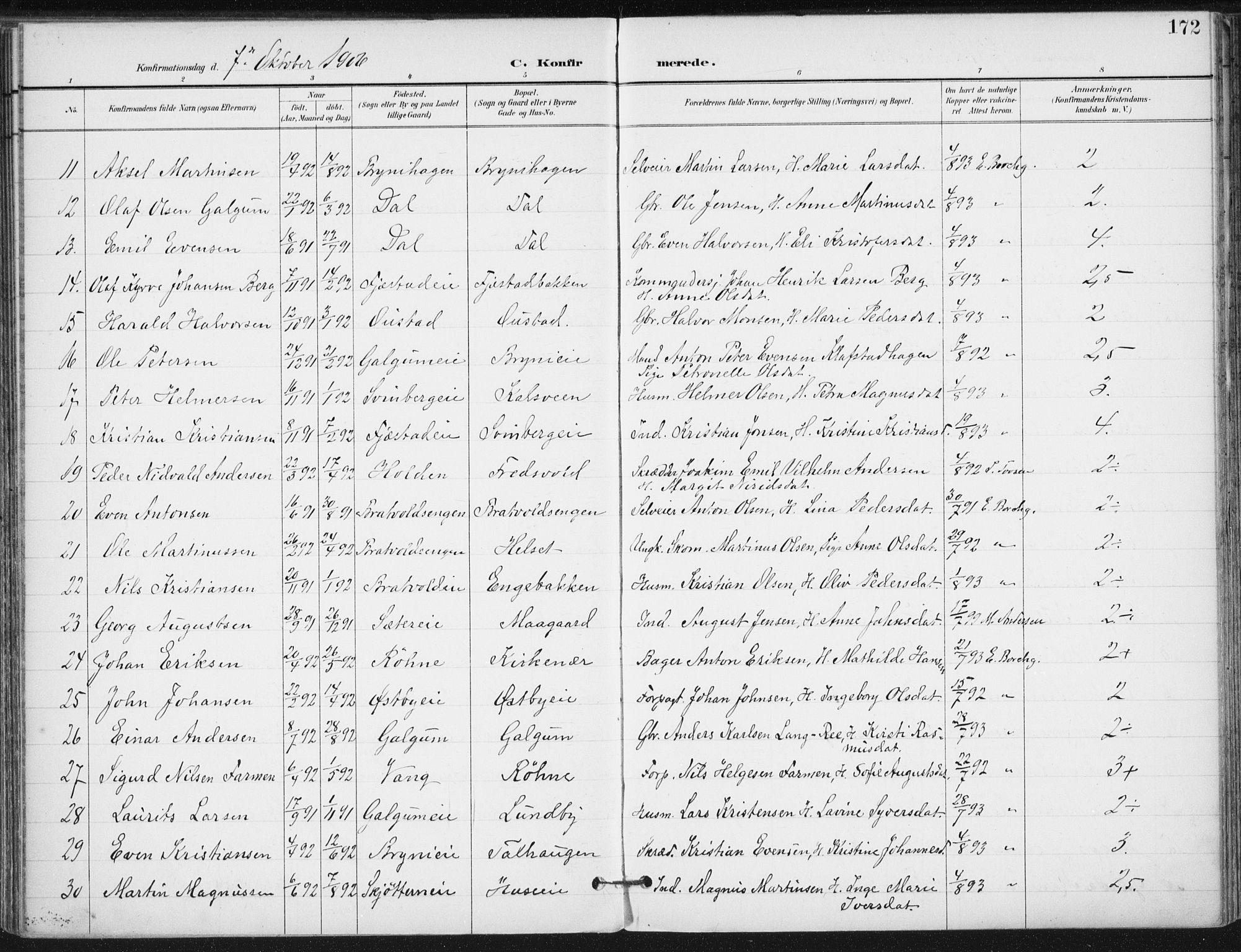 Romedal prestekontor, AV/SAH-PREST-004/K/L0011: Parish register (official) no. 11, 1896-1912, p. 172