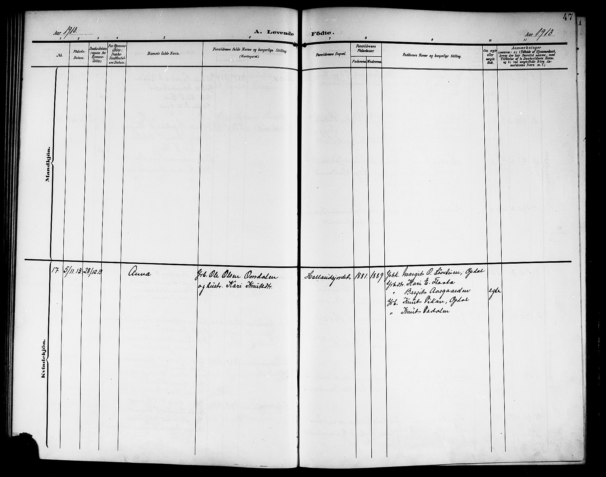 Nore kirkebøker, AV/SAKO-A-238/G/Ga/L0004: Parish register (copy) no. I 4, 1904-1919, p. 47