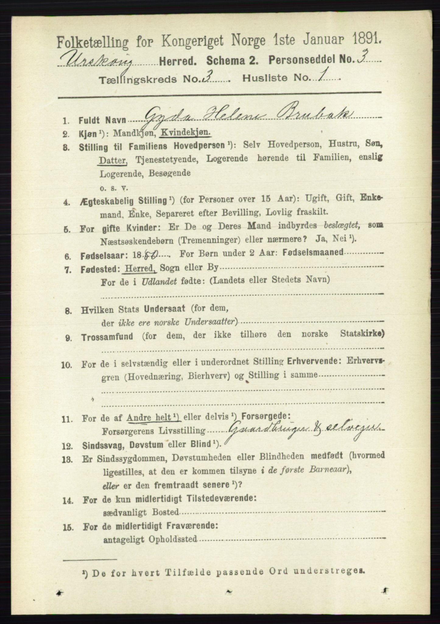 RA, 1891 census for 0224 Aurskog, 1891, p. 501