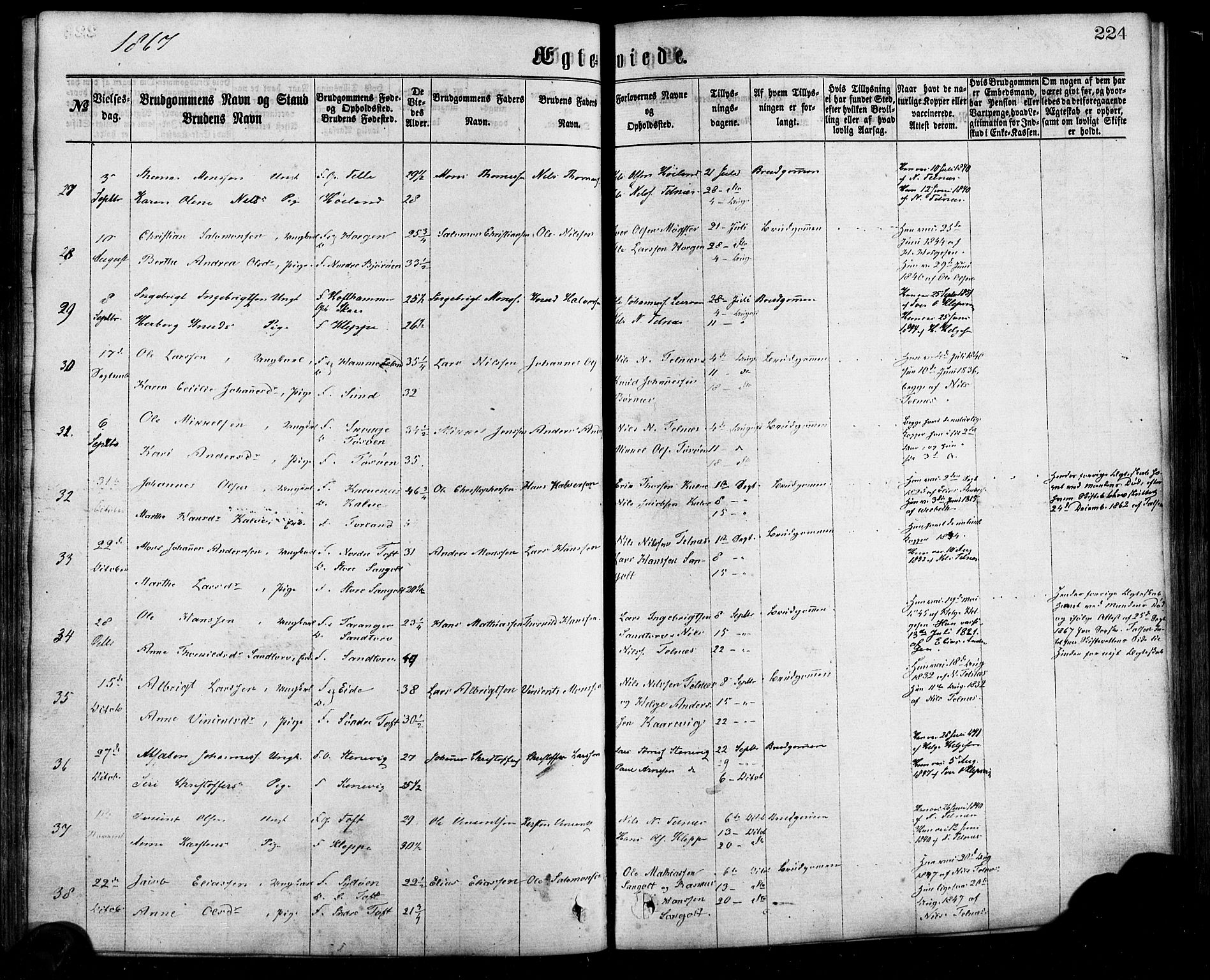 Sund sokneprestembete, SAB/A-99930: Parish register (official) no. A 15, 1867-1881, p. 224