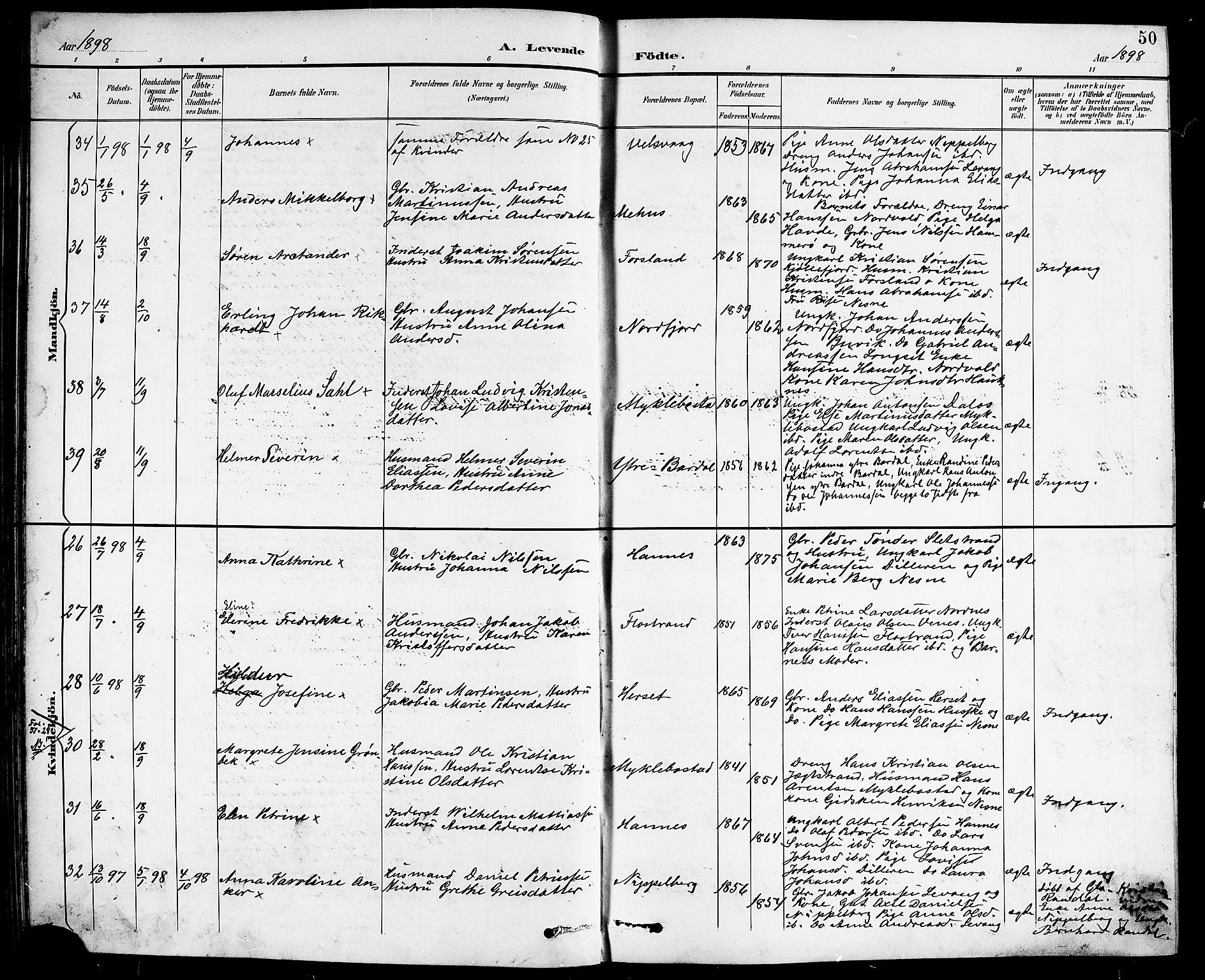 Ministerialprotokoller, klokkerbøker og fødselsregistre - Nordland, AV/SAT-A-1459/838/L0559: Parish register (copy) no. 838C06, 1893-1910, p. 50