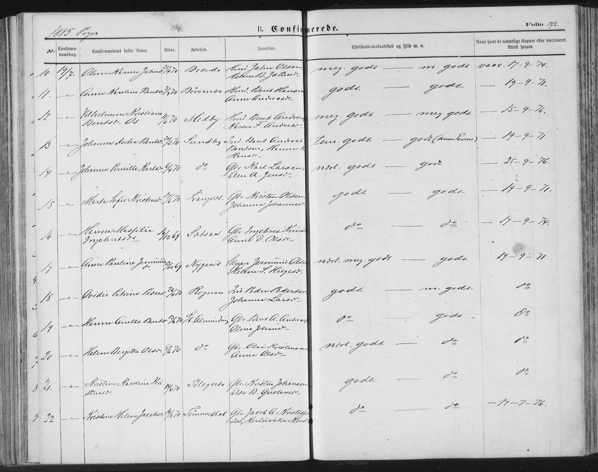 Ministerialprotokoller, klokkerbøker og fødselsregistre - Nordland, AV/SAT-A-1459/847/L0668: Parish register (official) no. 847A08, 1872-1886, p. 172