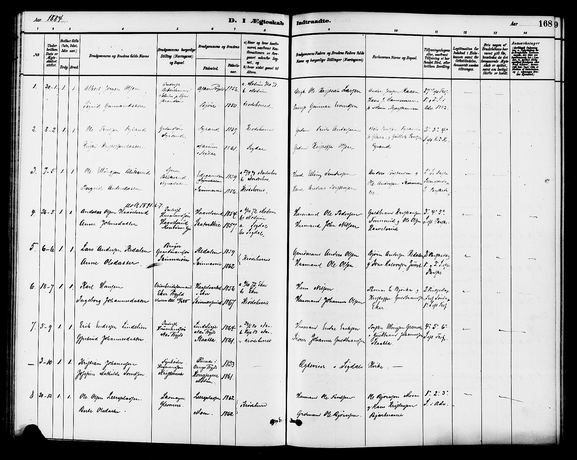 Krødsherad kirkebøker, SAKO/A-19/G/Ga/L0001: Parish register (copy) no. 1, 1879-1893, p. 168