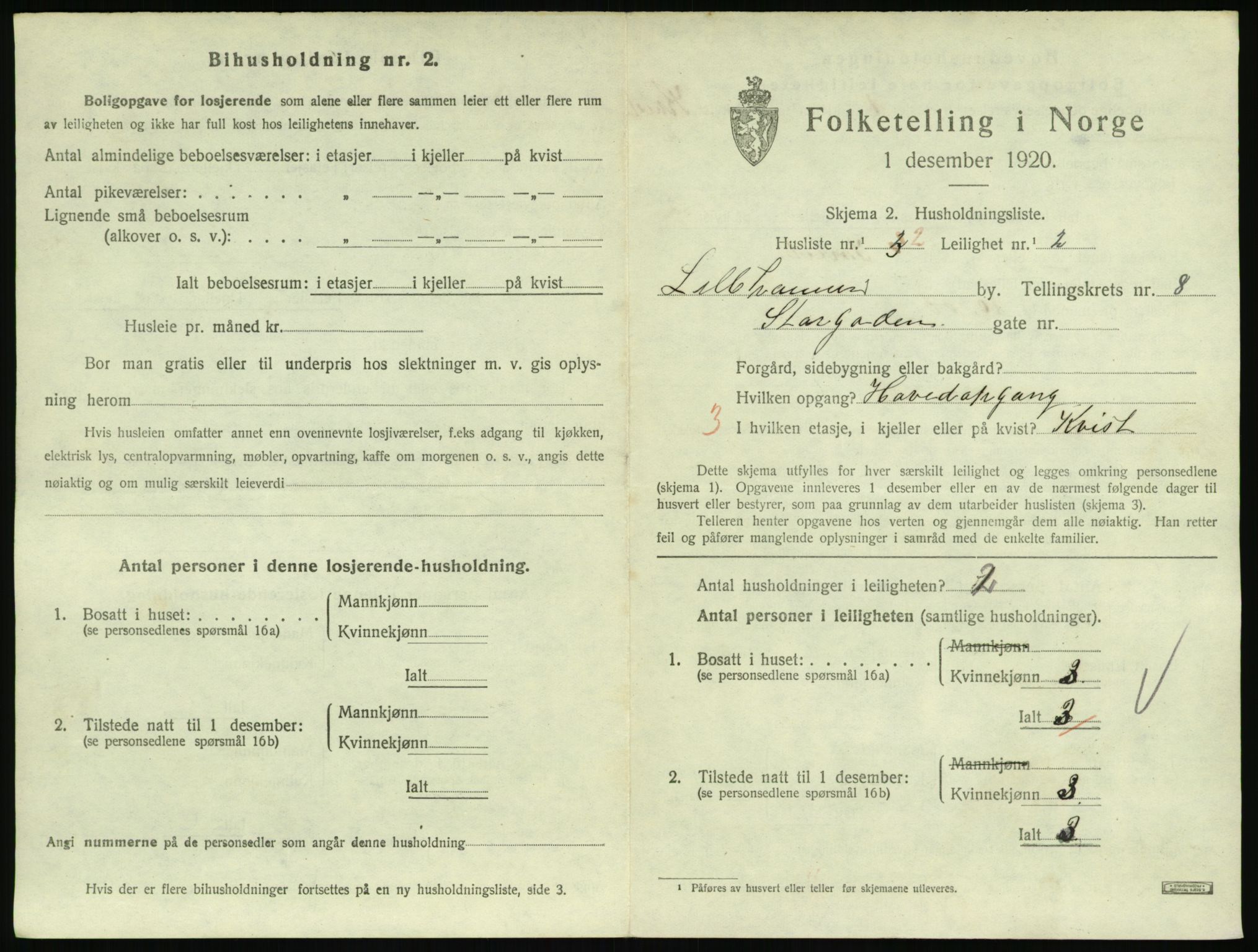 SAH, 1920 census for Lillehammer, 1920, p. 2800