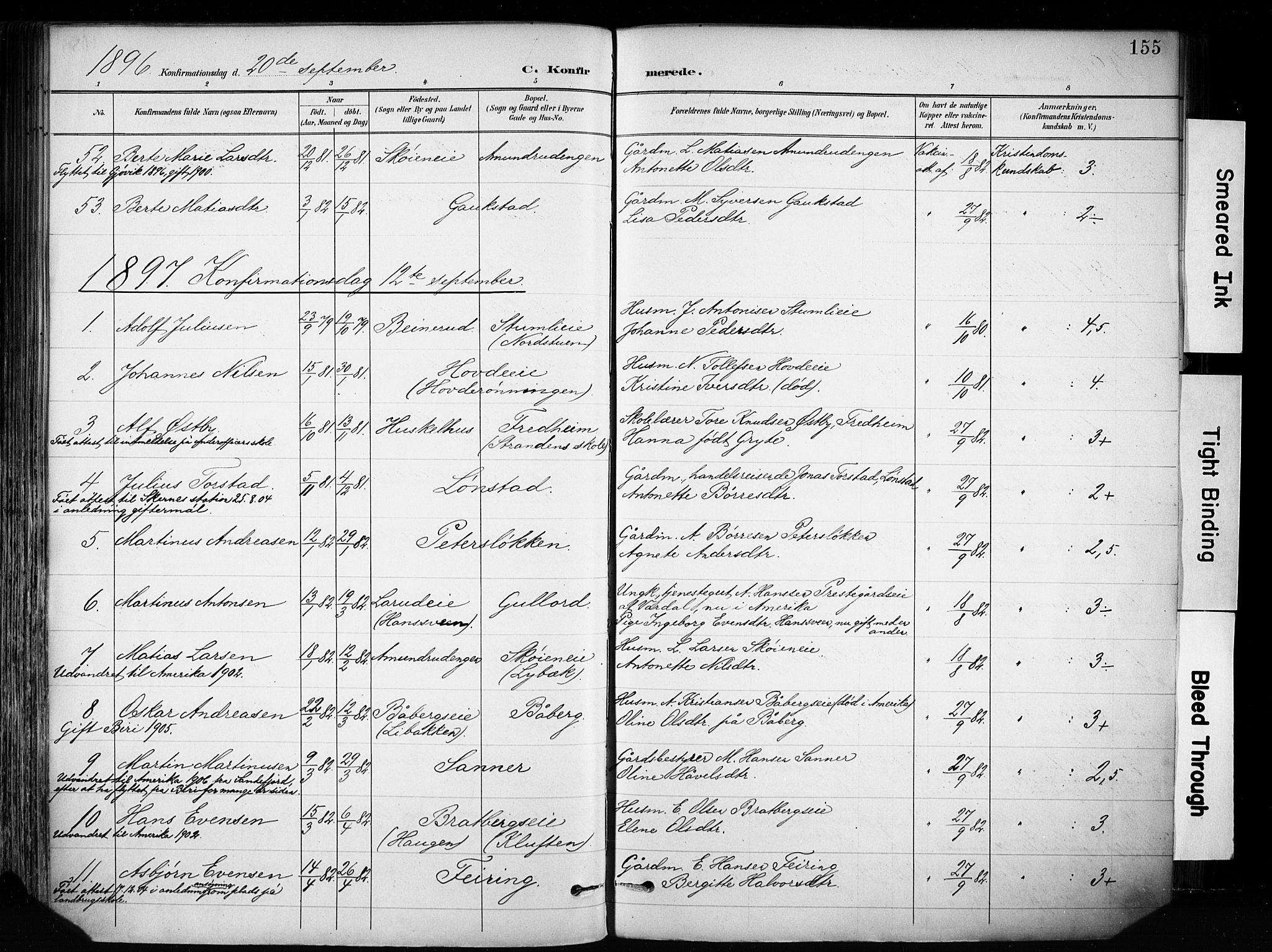 Biri prestekontor, SAH/PREST-096/H/Ha/Haa/L0009: Parish register (official) no. 9, 1887-1900, p. 155