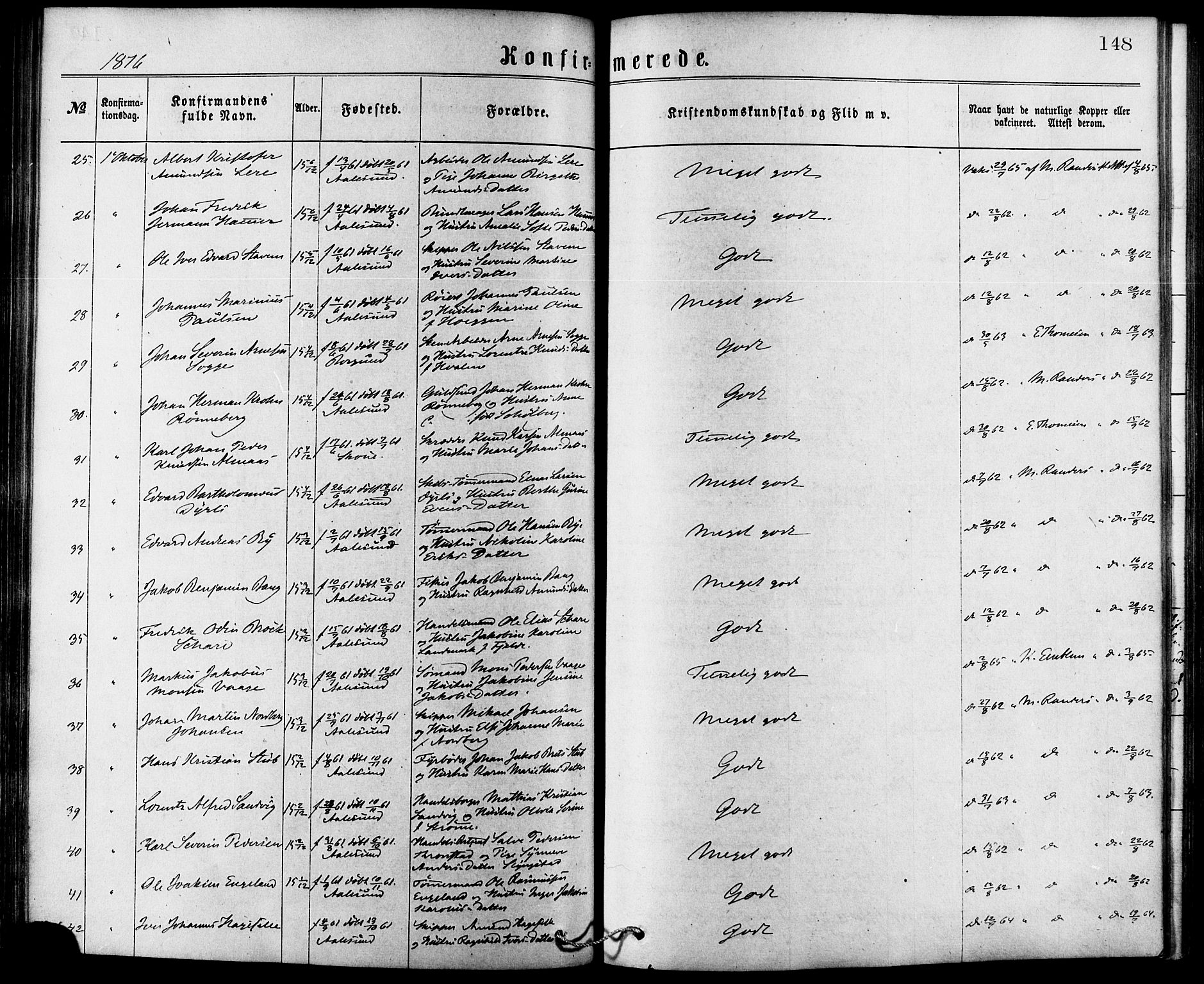 Ministerialprotokoller, klokkerbøker og fødselsregistre - Møre og Romsdal, AV/SAT-A-1454/529/L0453: Parish register (official) no. 529A03, 1872-1877, p. 148