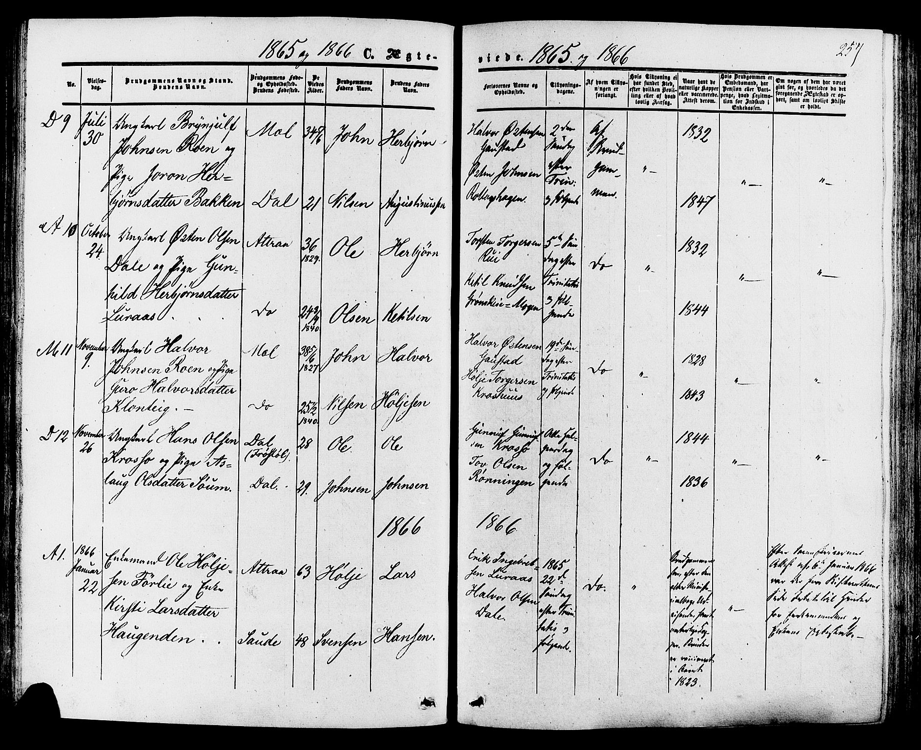 Tinn kirkebøker, SAKO/A-308/F/Fa/L0006: Parish register (official) no. I 6, 1857-1878, p. 257