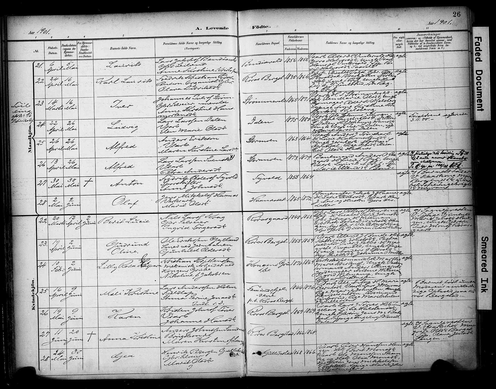 Ministerialprotokoller, klokkerbøker og fødselsregistre - Sør-Trøndelag, AV/SAT-A-1456/681/L0936: Parish register (official) no. 681A14, 1899-1908, p. 26