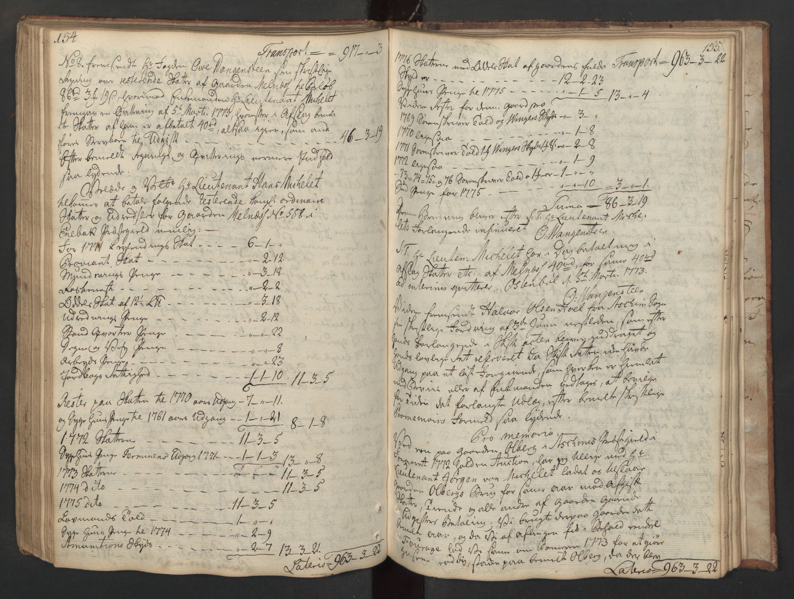 Forsvaret, Generalauditøren, AV/RA-RAFA-1772/F/Fj/Fjc/L0007: Skifteprotokol for 1ste søndenfjeldske dragonregiment, 1762-1789, p. 154-155